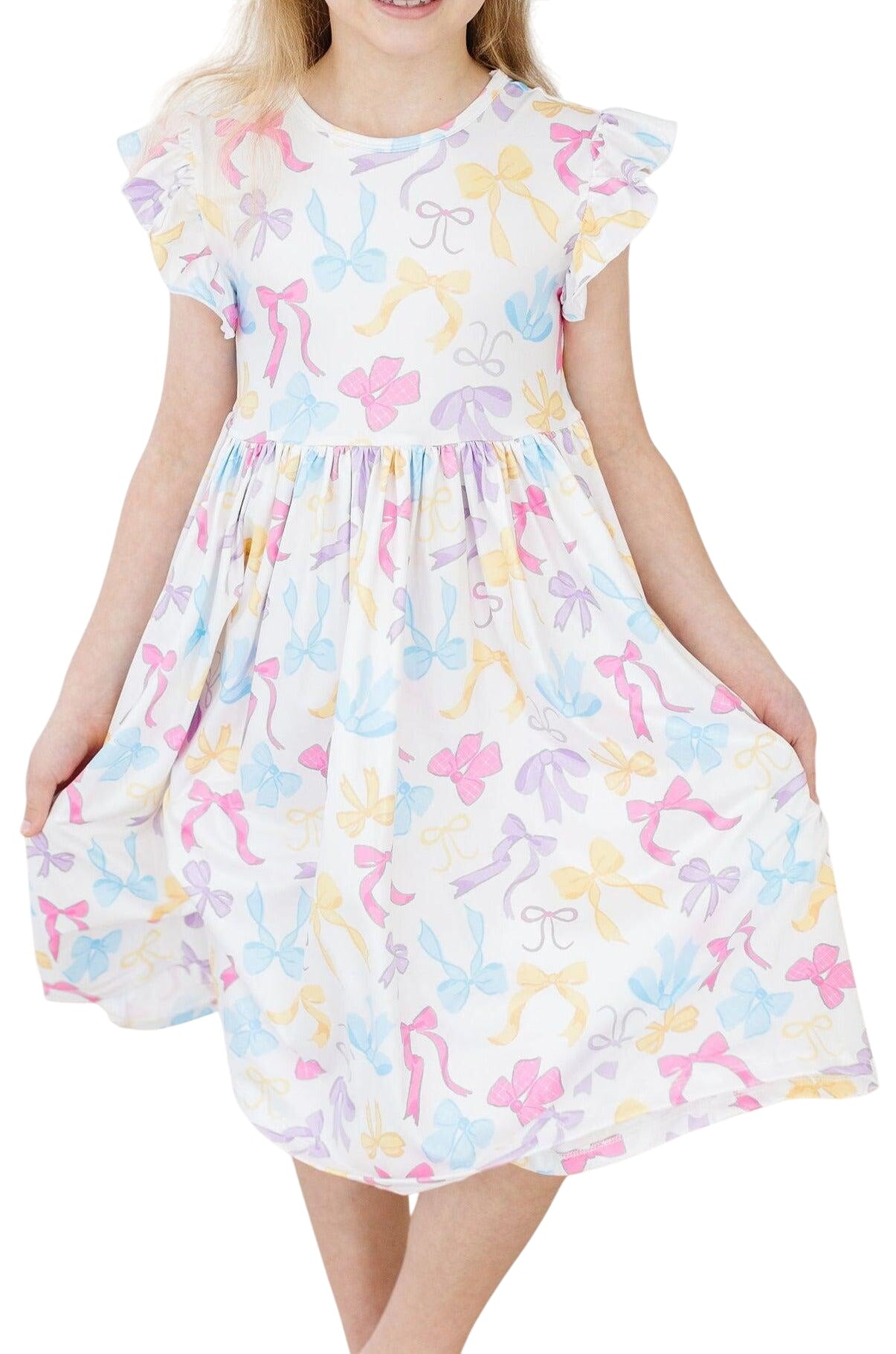 Bow-tastic Flutter Sleeve Twirl Dress