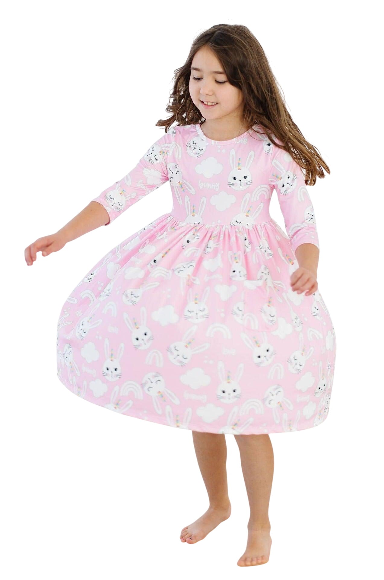 Bunny Love 3/4 Sleeve Pocket Twirl Dress