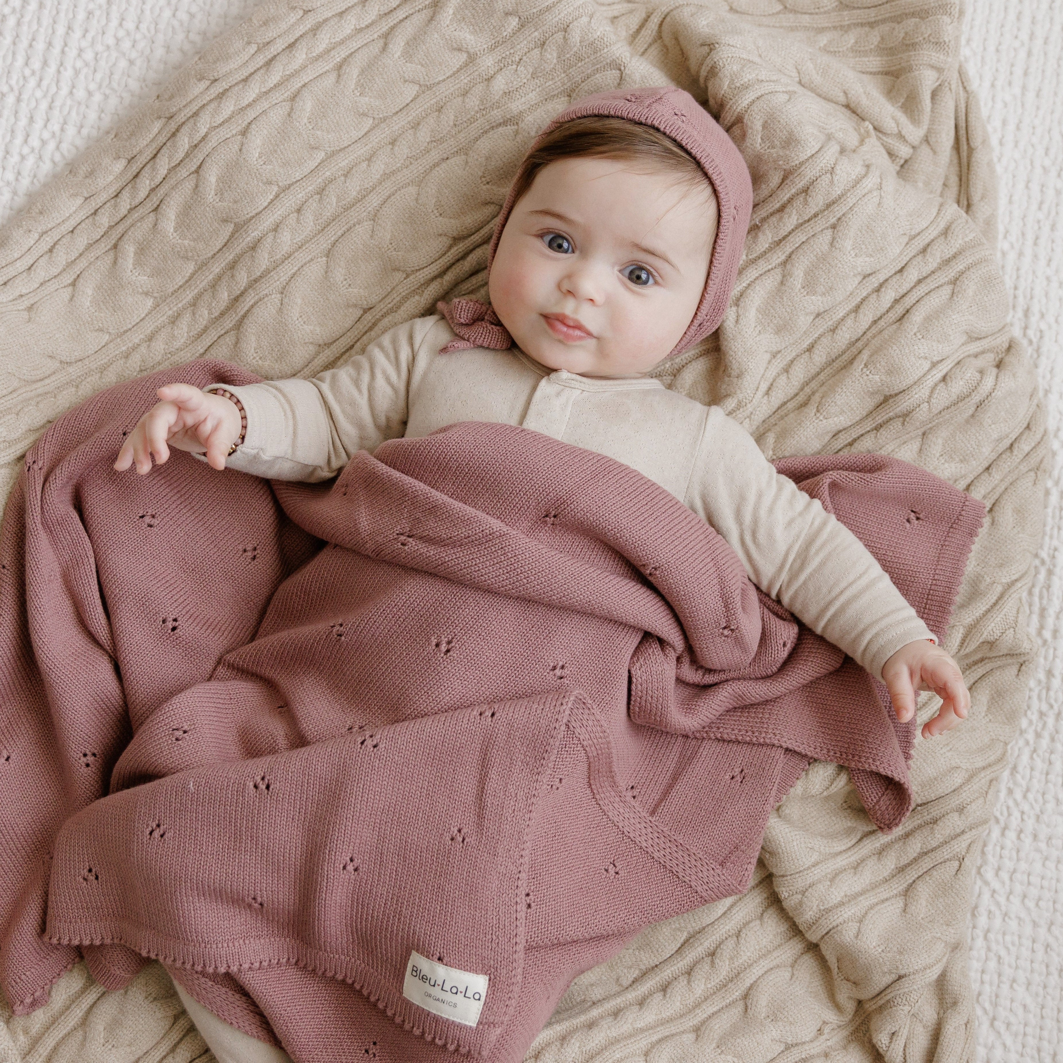 Organic Pointelle Swaddle Blanket + Hat Gift Set by Bleu La La