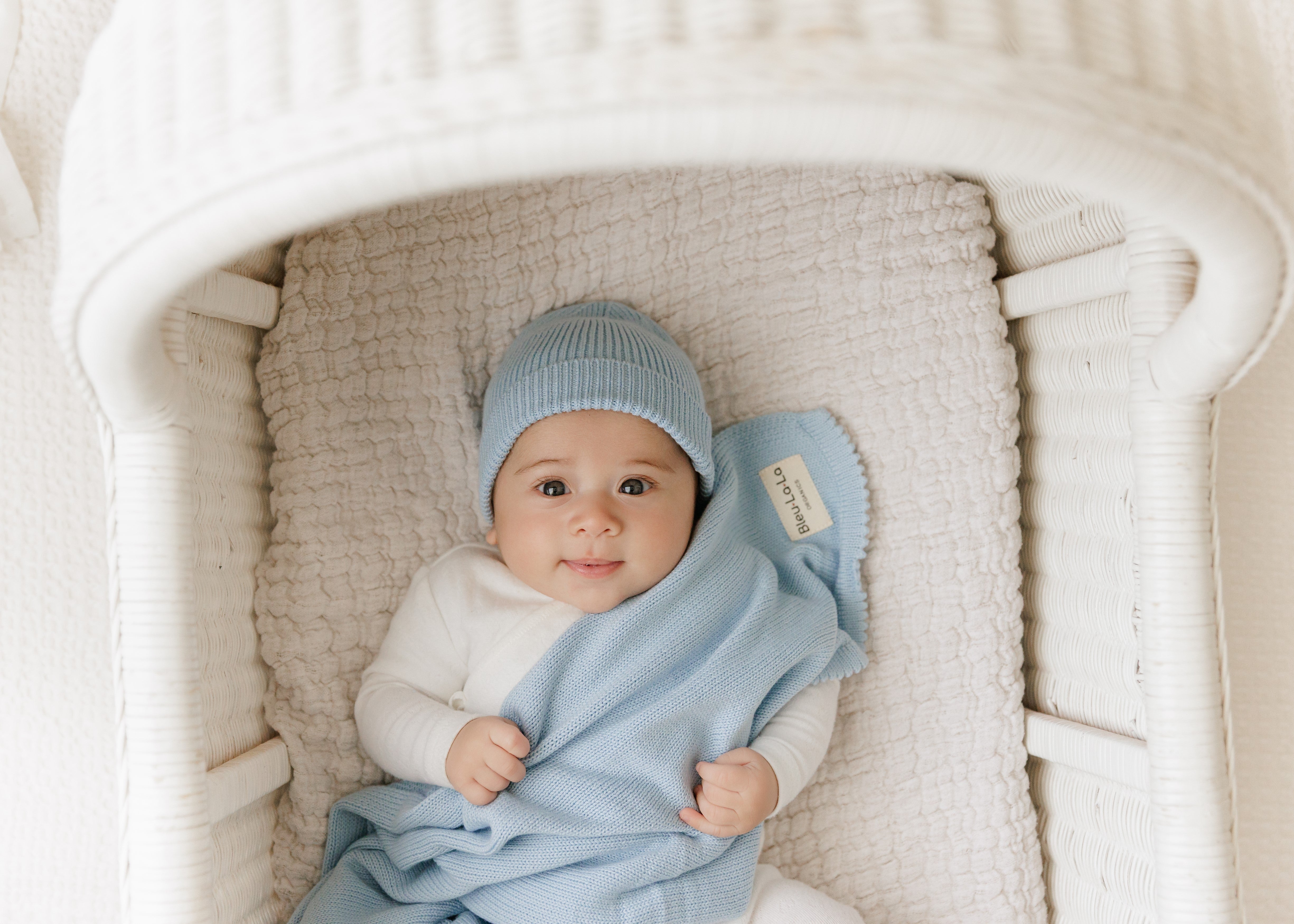 Luxe Collection 100% Organic Cotton Luxury Knit Baby Blanket + Hat Set With Gift Box