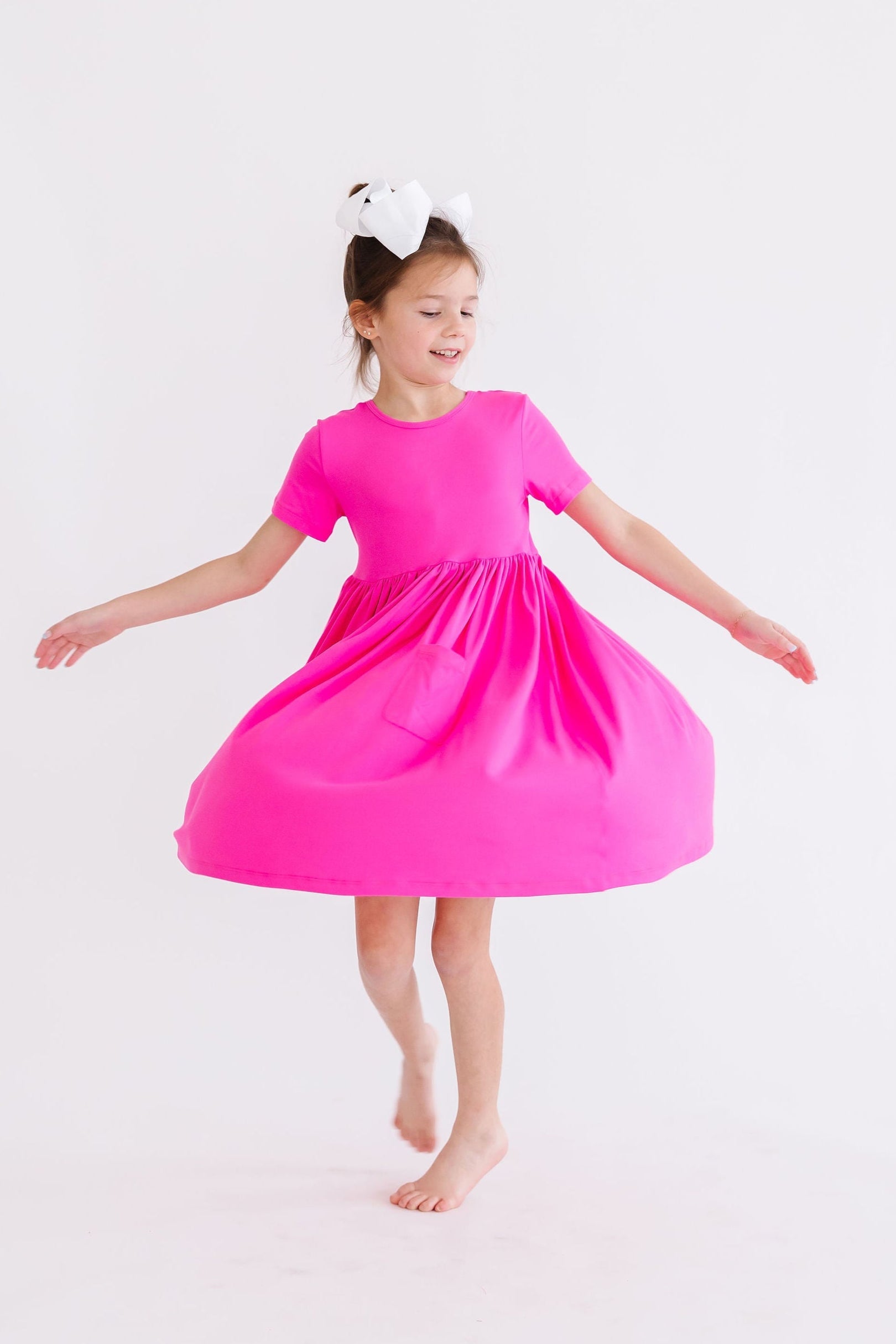 Hot Pink S/s Pocket Twirl Dress