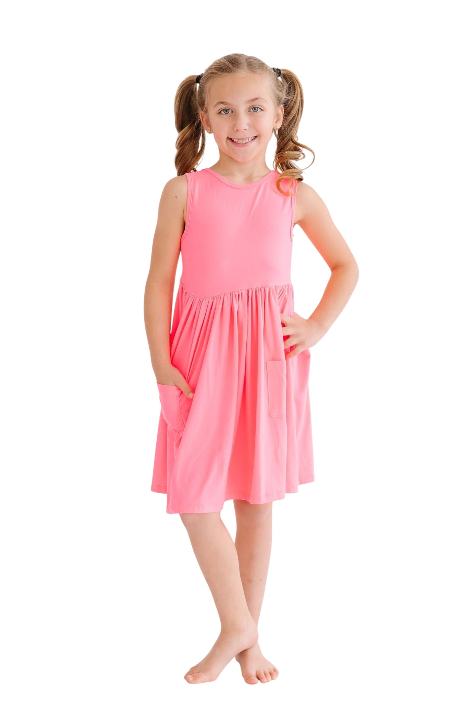 Neon Pink Tank Pocket Twirl Dress