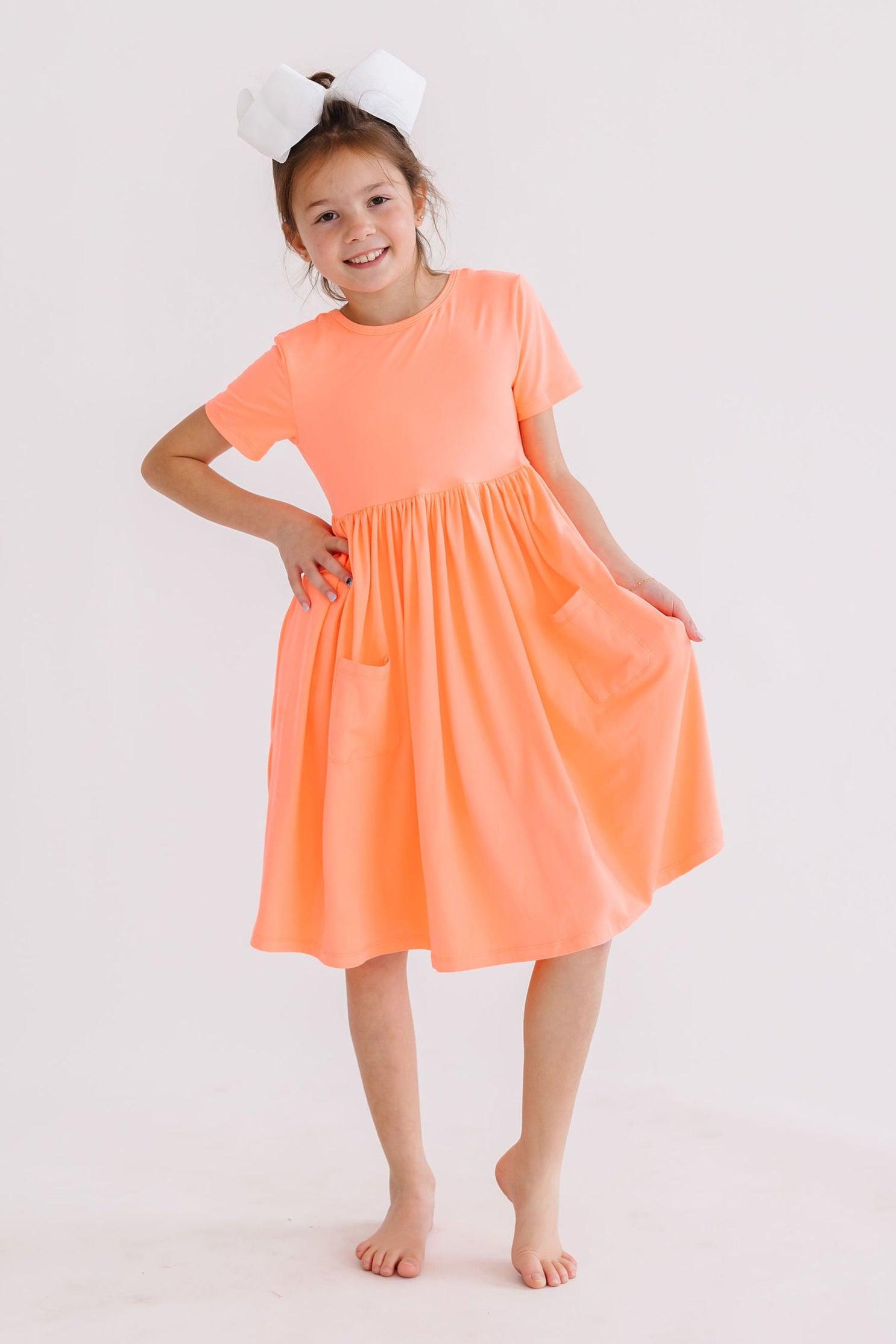 Neon Coral S/s Pocket Twirl Dress