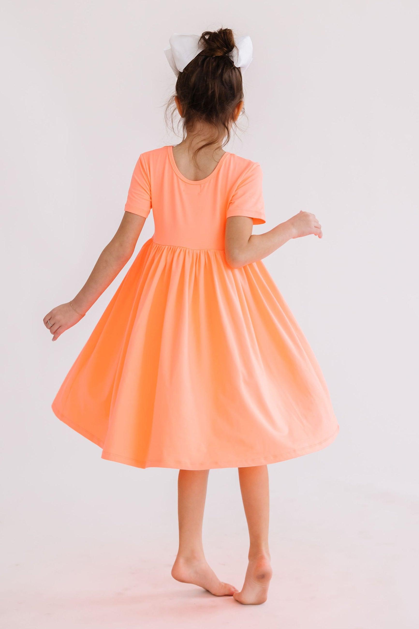 Neon Coral S/s Pocket Twirl Dress