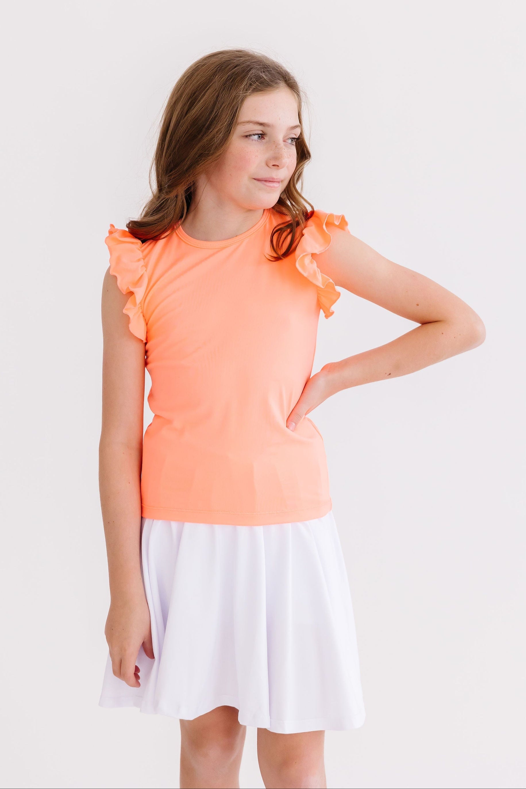Neon Coral S/s Ruffle Tee