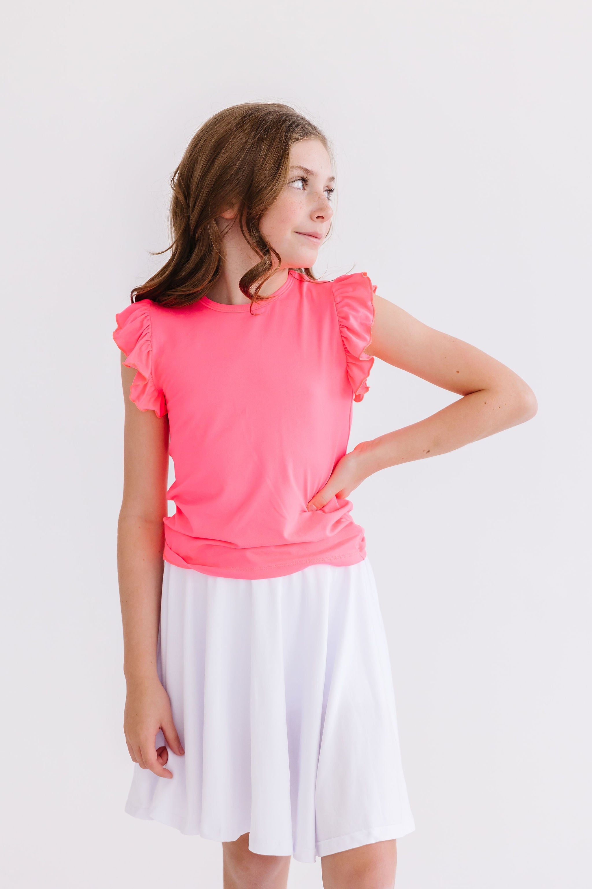Neon Pink S/s Ruffle Tee
