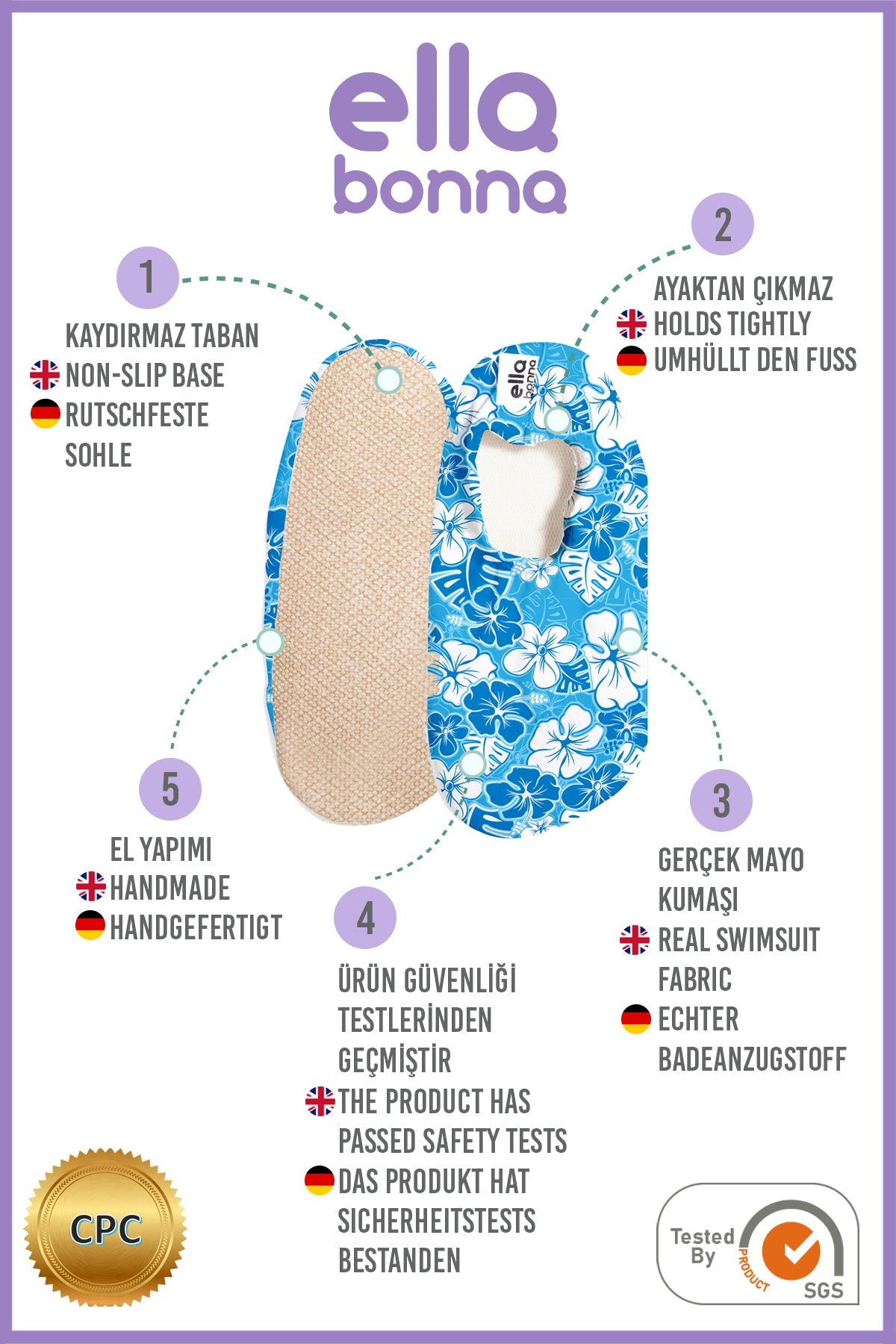 Non-slip Sole, Unisex Baby, Children's Sea Shoes, Pool Booties, Blue Flower