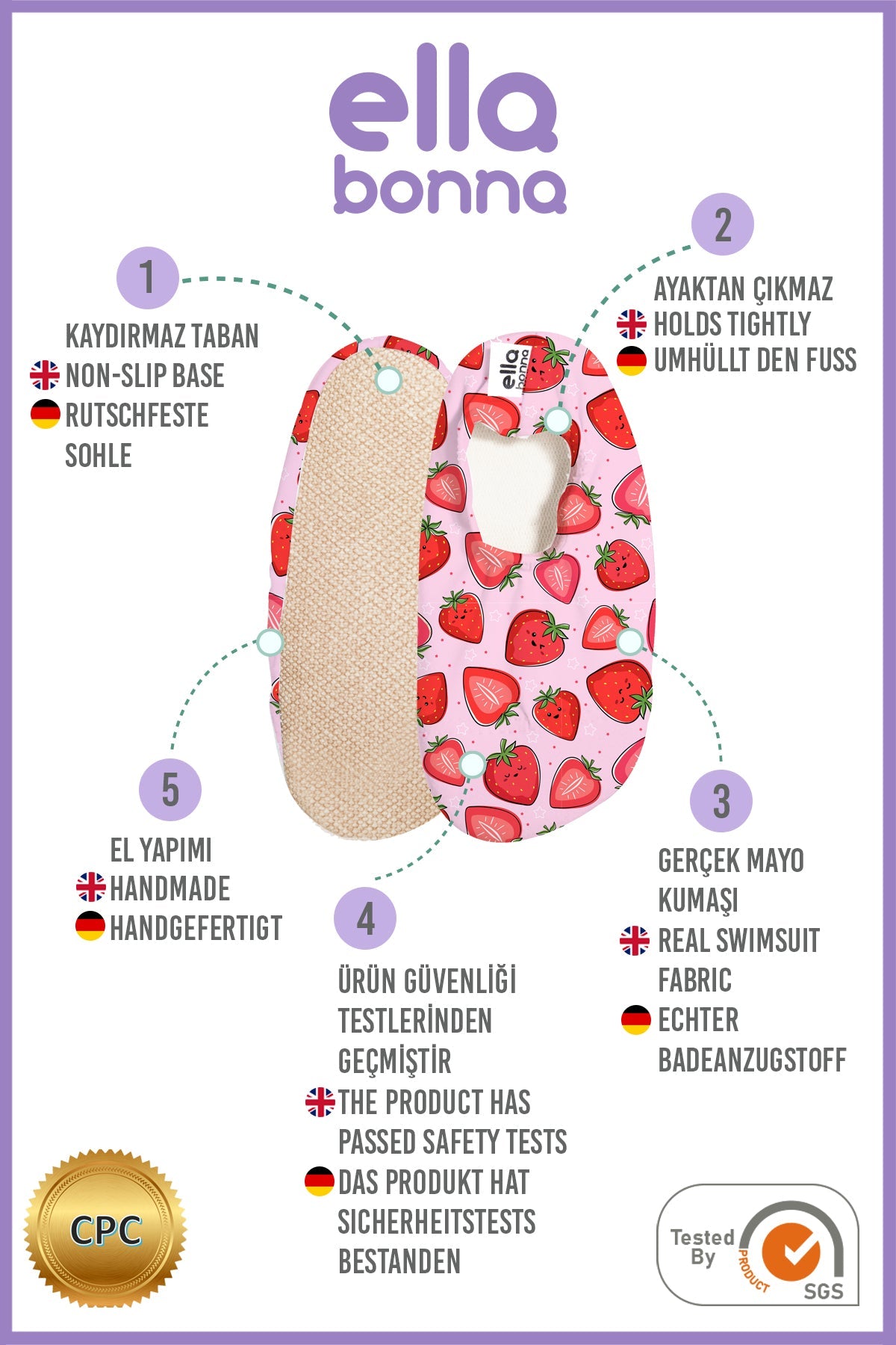 Non-slip Sole, Unisex Baby, Children's Sea Shoes, Pool Booties, Srawberry