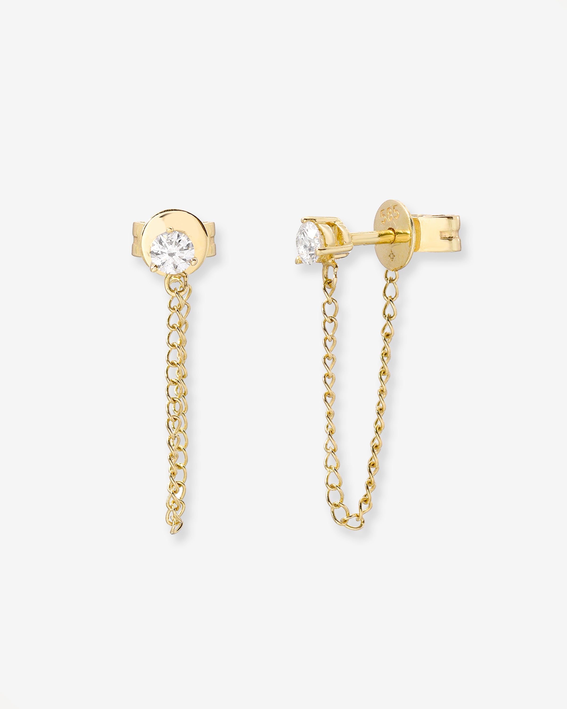 3 Prong Diamond Stud Chain Earrings
