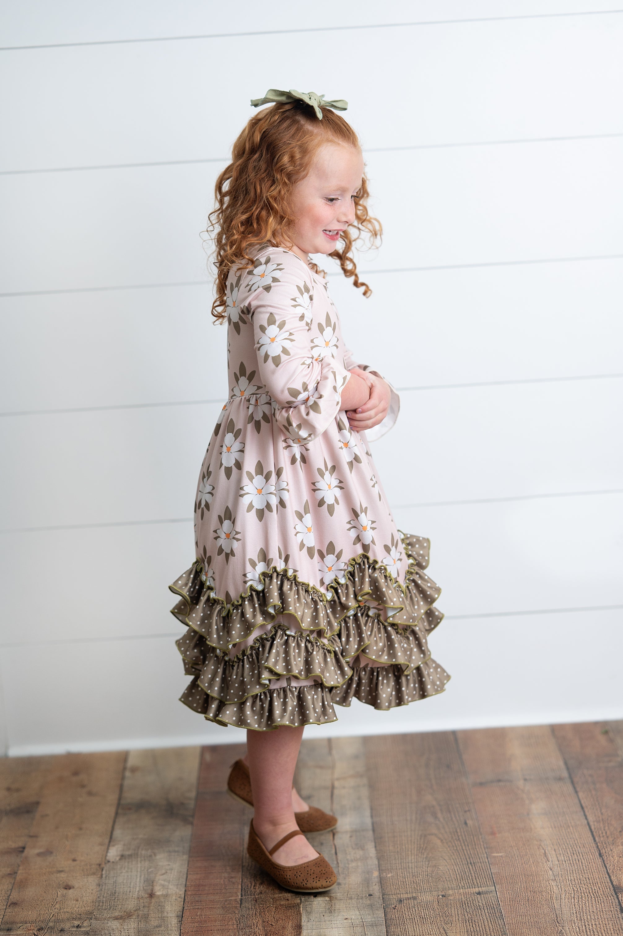 3 Ruffle Sage Ruffle Dress