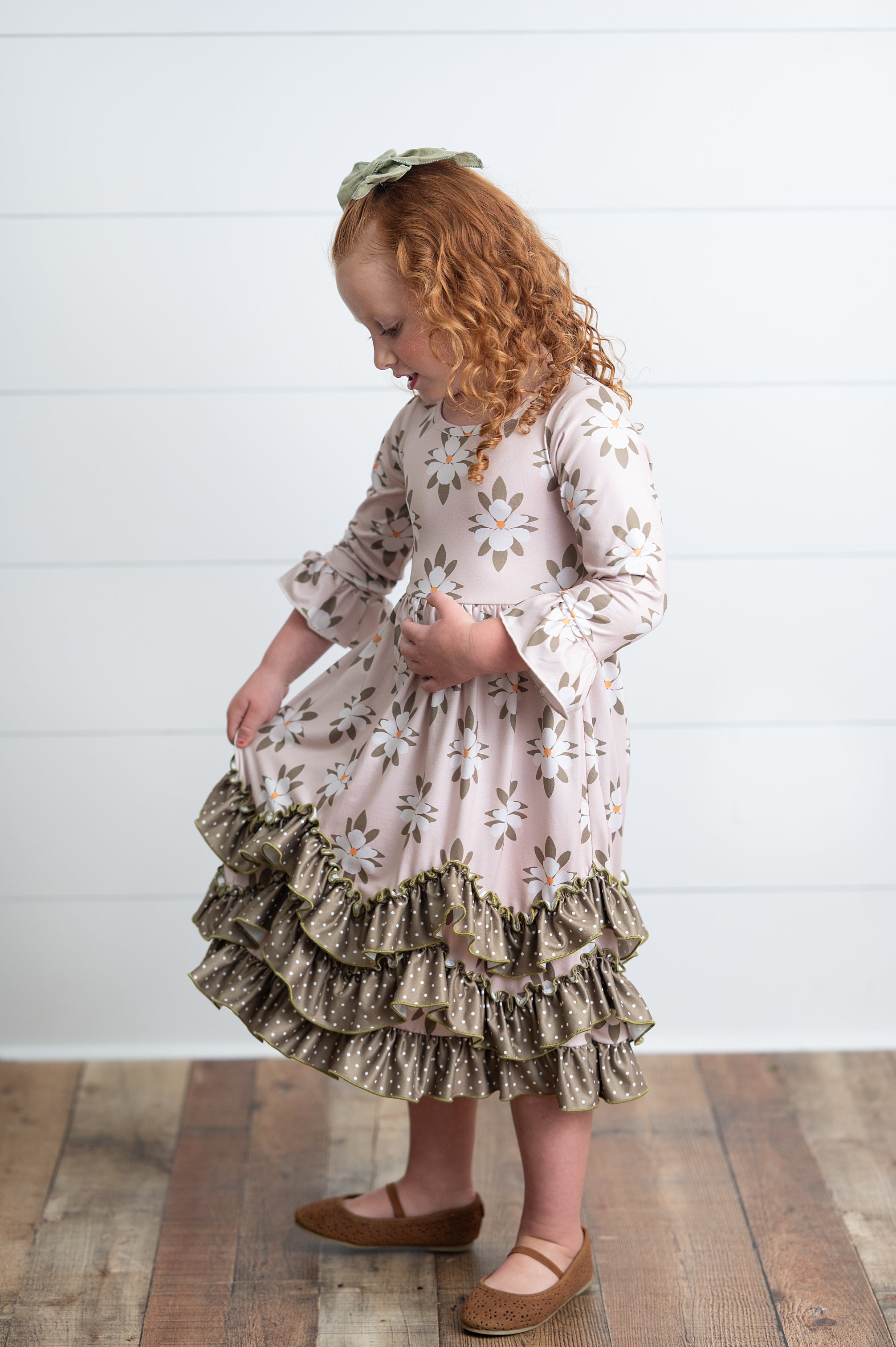 3 Ruffle Sage Ruffle Dress