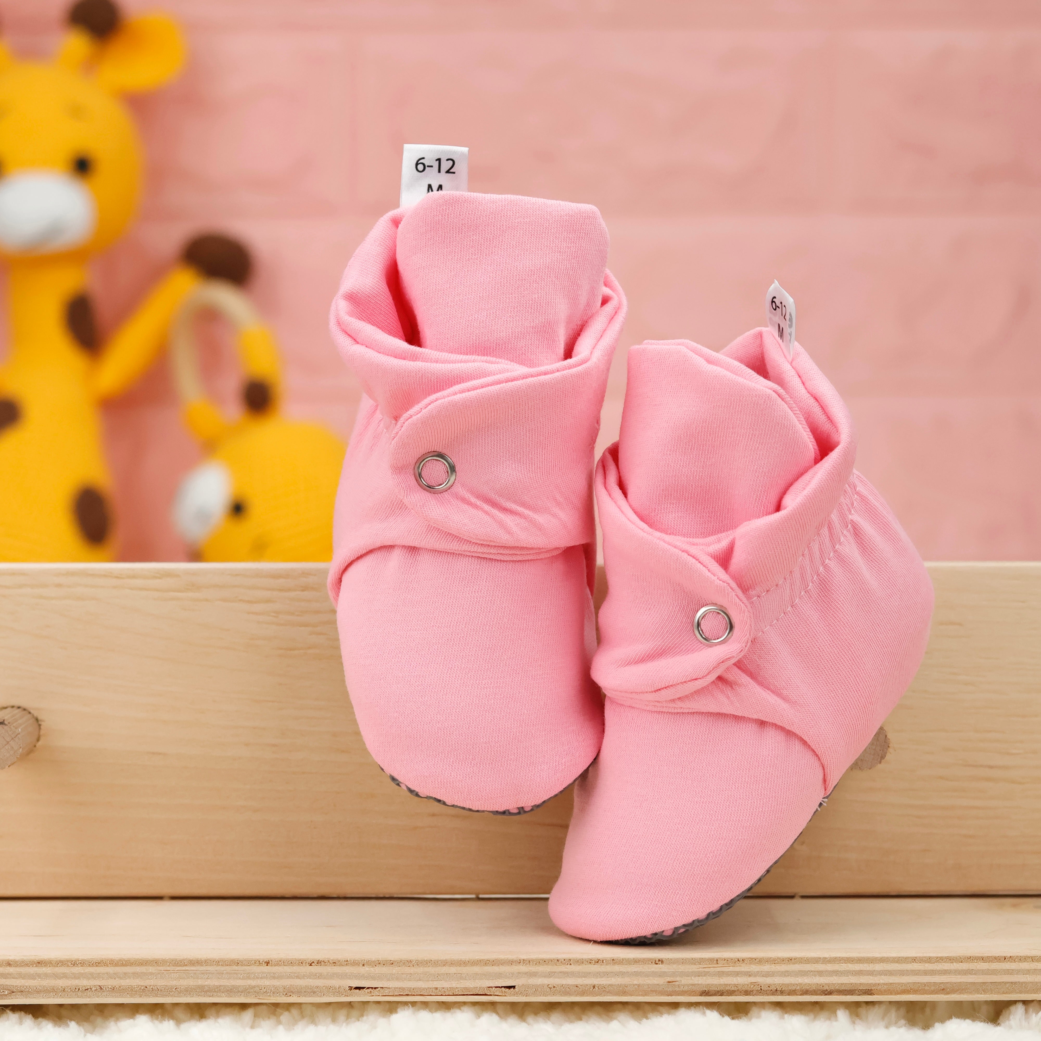Organic Cotton Baby Booties, Non-slip Sole, Cotton Newborn Booties Home Nursery Shoes, Pink