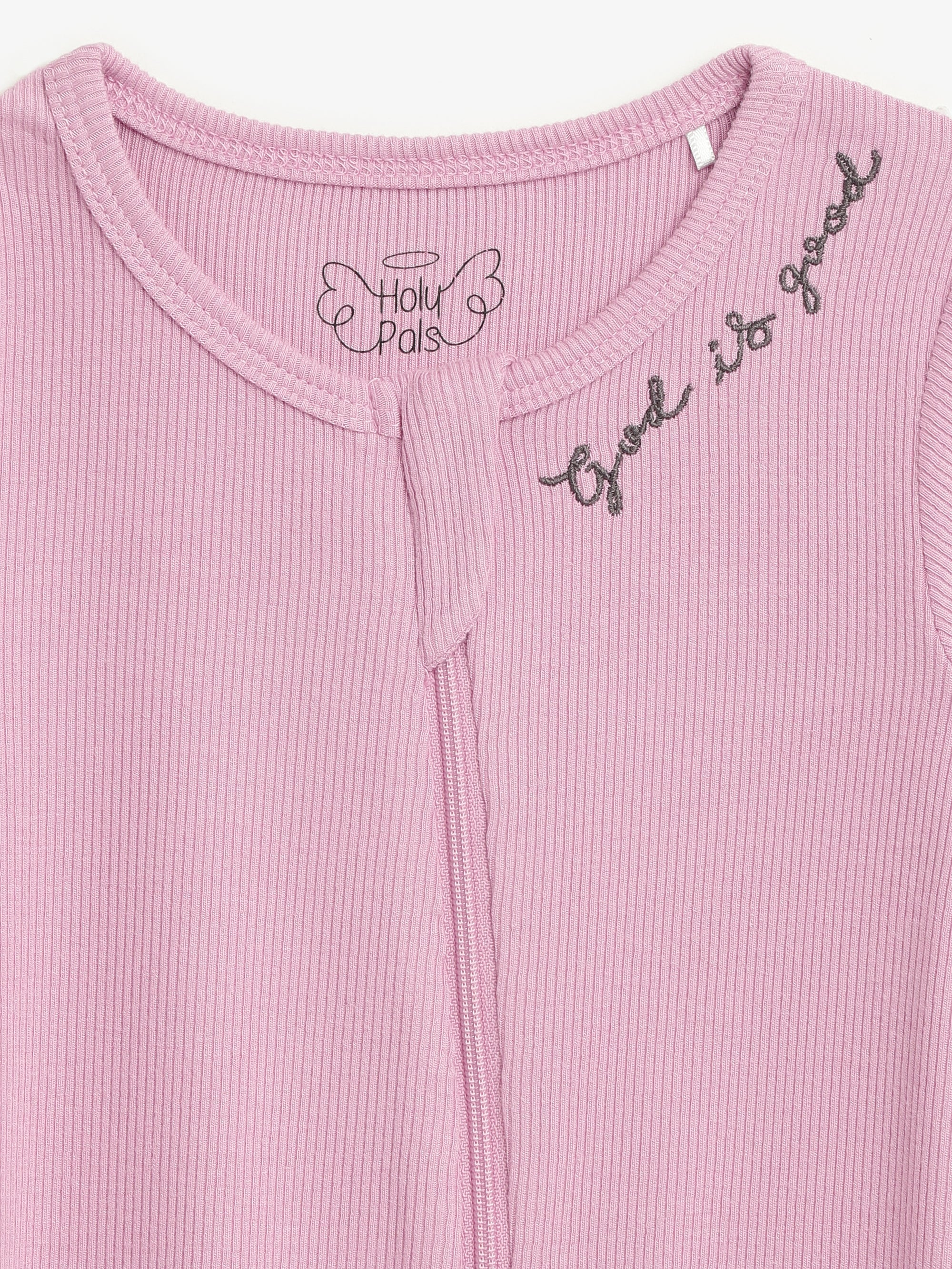 Solid Mauve Pj Footed Onesie Ribbed Cotton-bamboo Blend