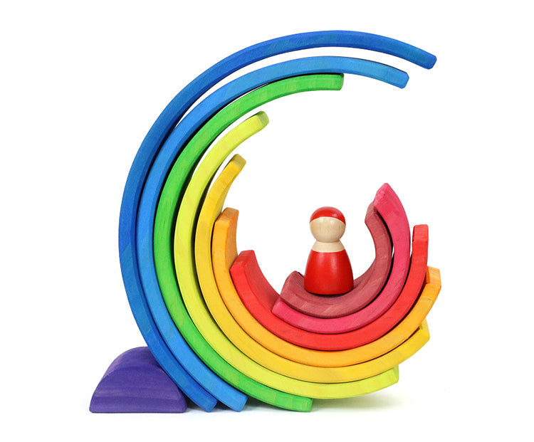 10 Pcs Stained Wooden Rainbow Stacking Puzzle Blocks In Sunset Color