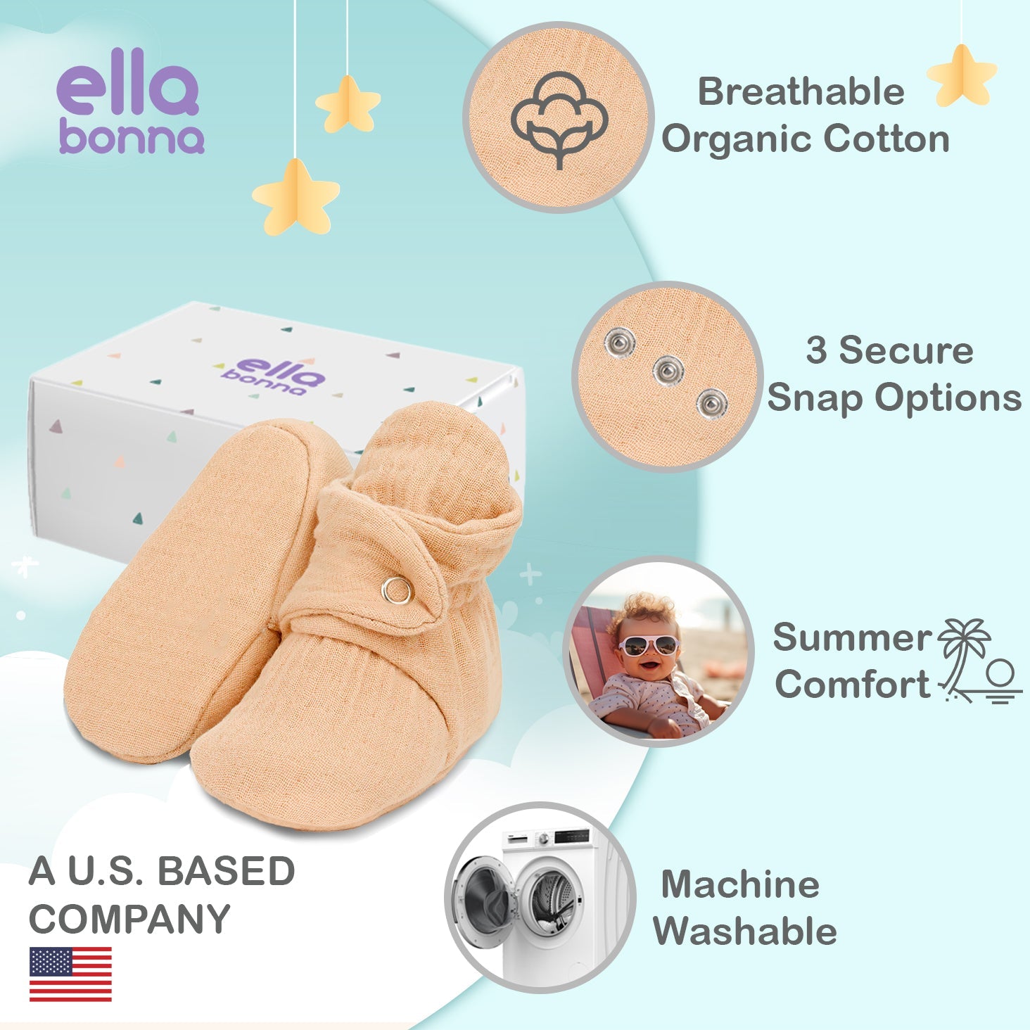 Muslin Stay On Baby Booties Lilac