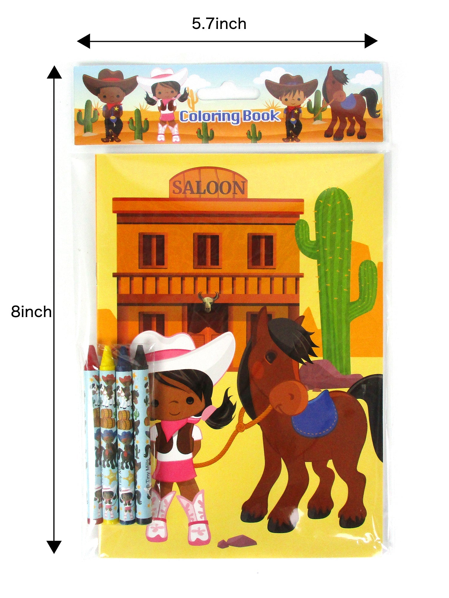 Western Black Cowboy Cowgirl Coloring Books With Crayons Party Favors - Set Of 6 Or 12