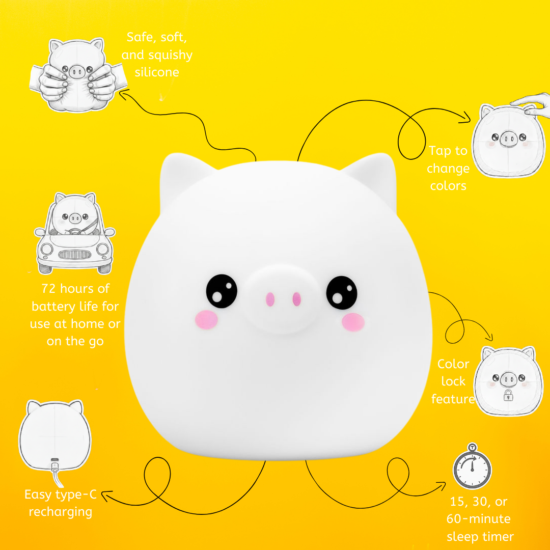 Lumipets® Percy The Pig- Children's Touch Night Light