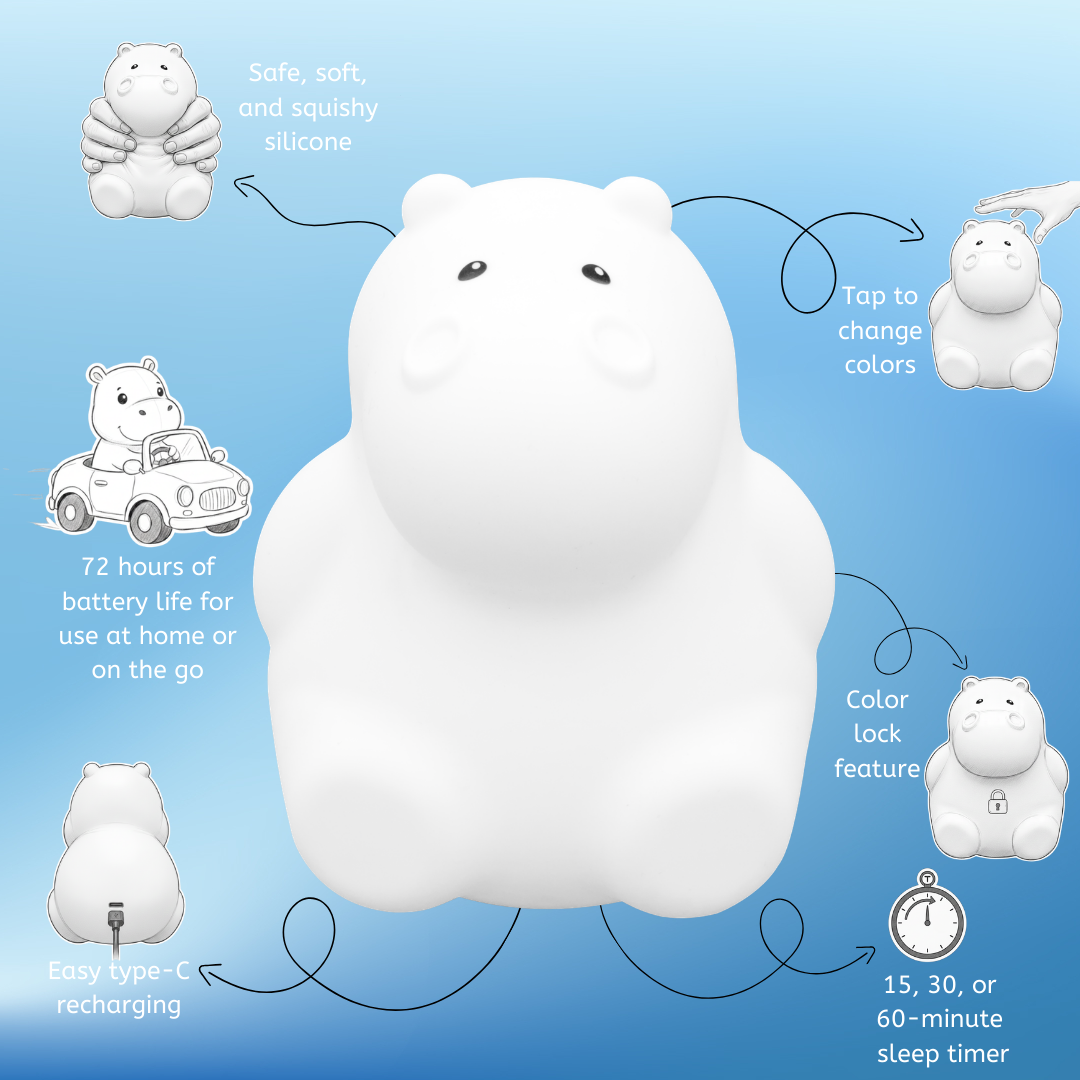 Lumipets® Honey The Hippo- Children's Touch Night Light