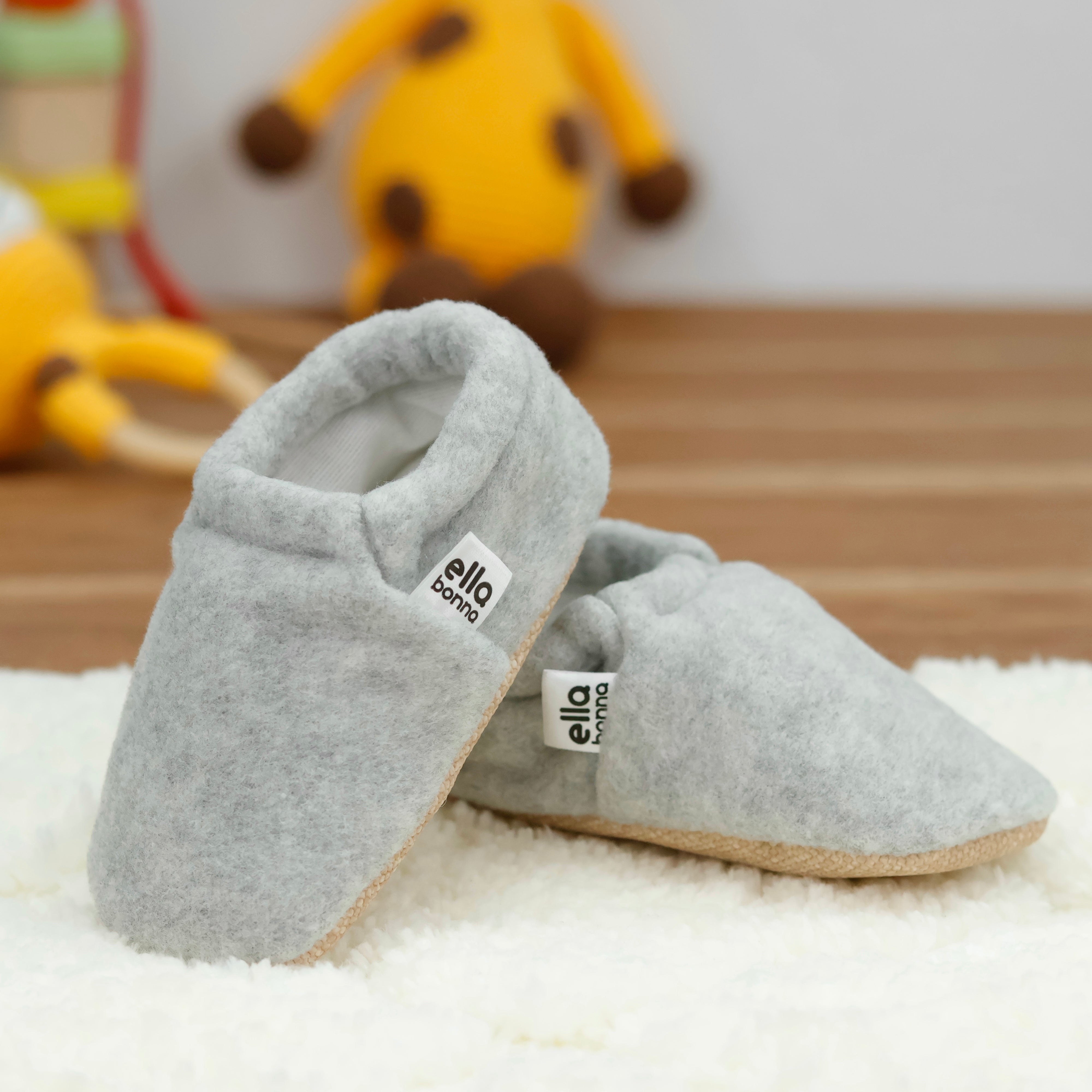 Fleece Baby House Booties, Non-slip Sole, Organic Cotton Lining, Gray