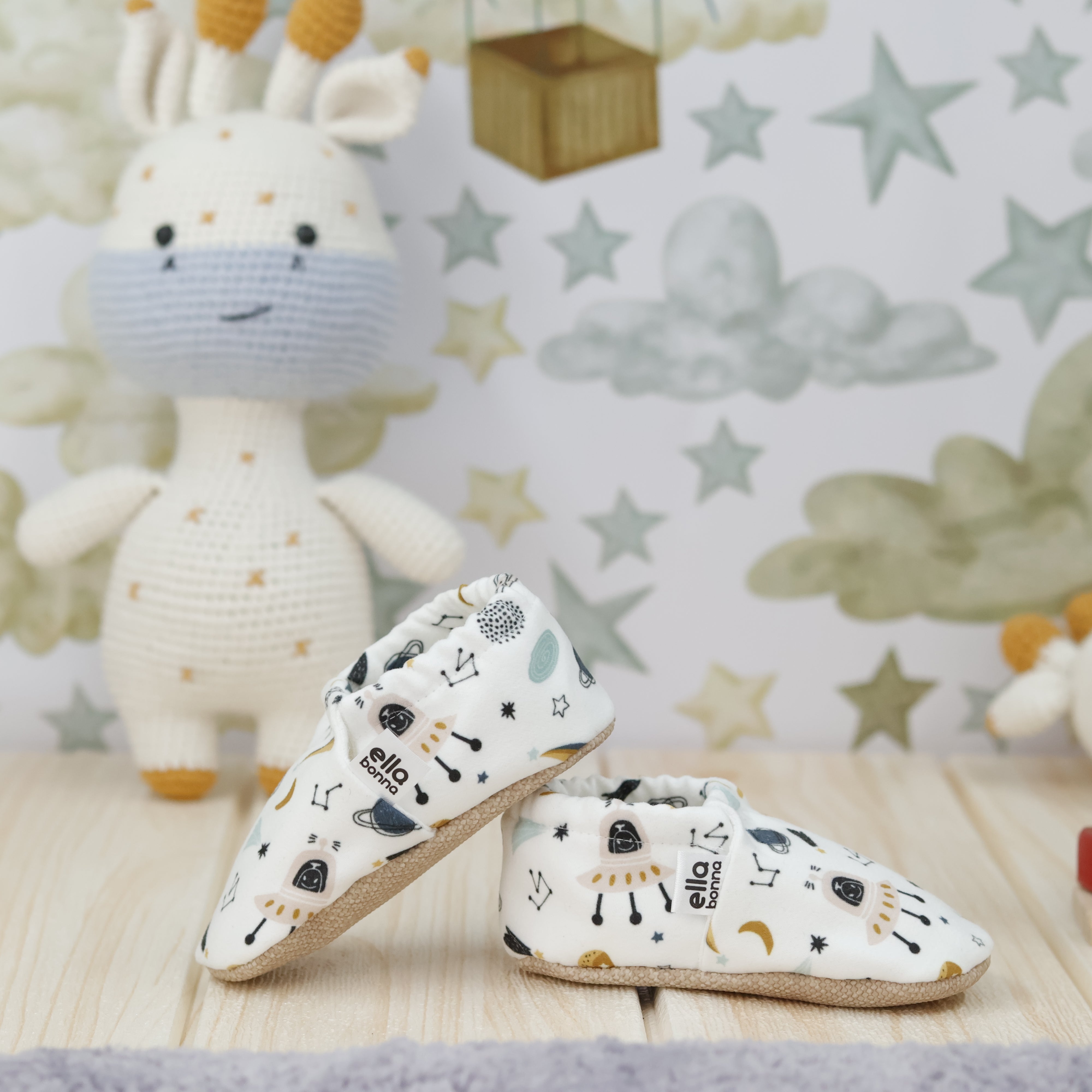 Ella Bonna Non-slip Sole Spaceship Patterned Baby Booties, Home Boot Slippers Nursery Shoes