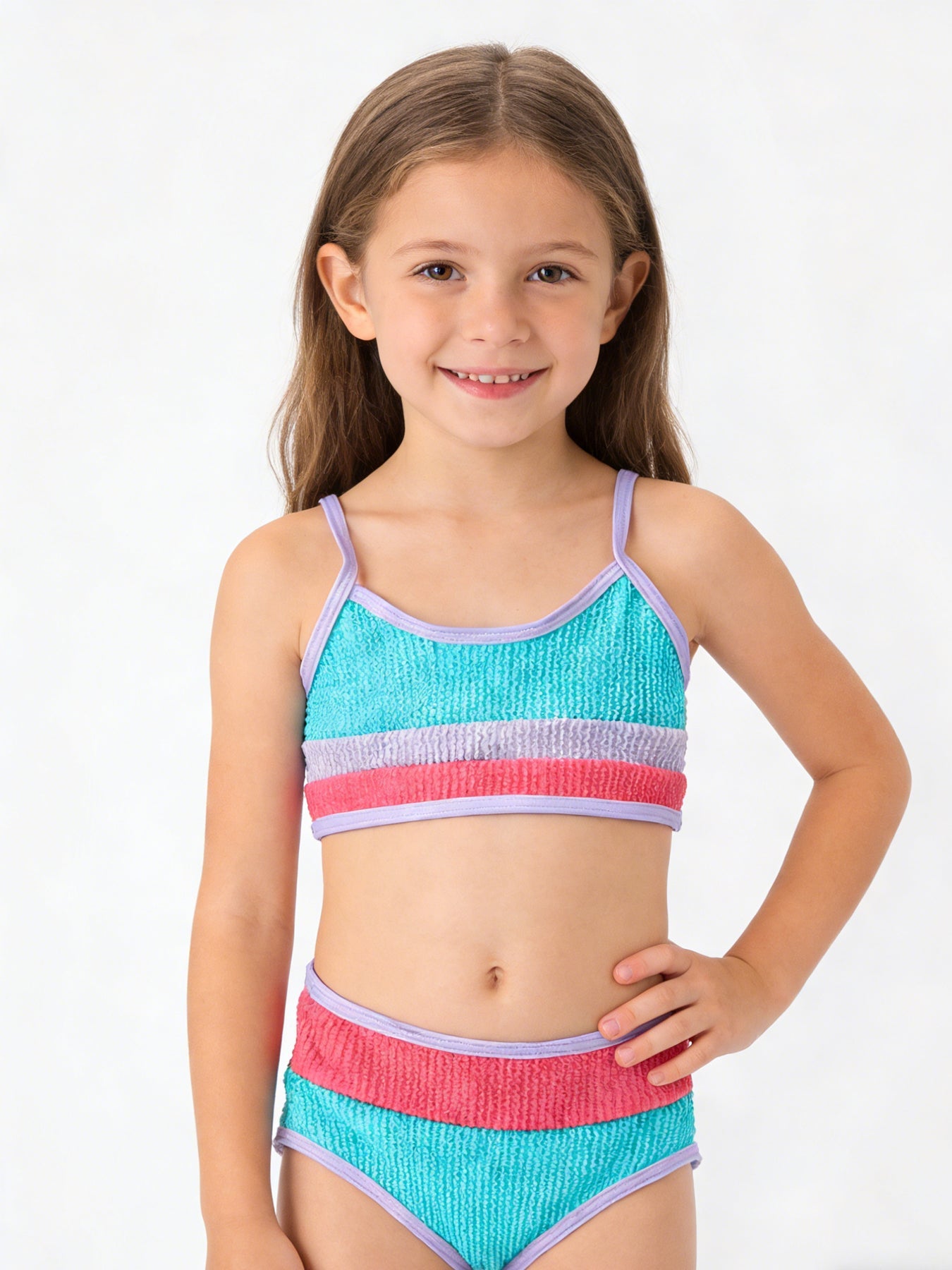 Mommy Me "blue And Red Stripes" Kid's Swimsuit