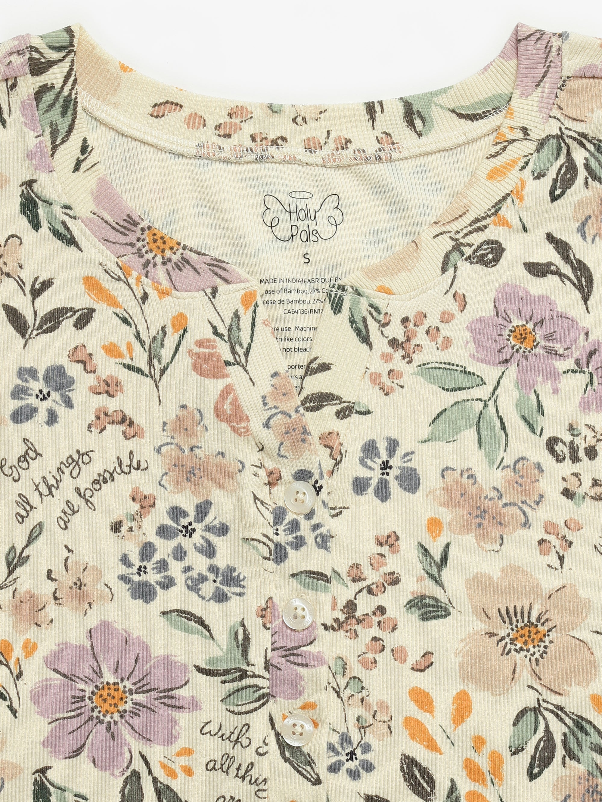 All Things Are Possible Womens Nightgown Pj Ribbed Cotton-bamboo Blend