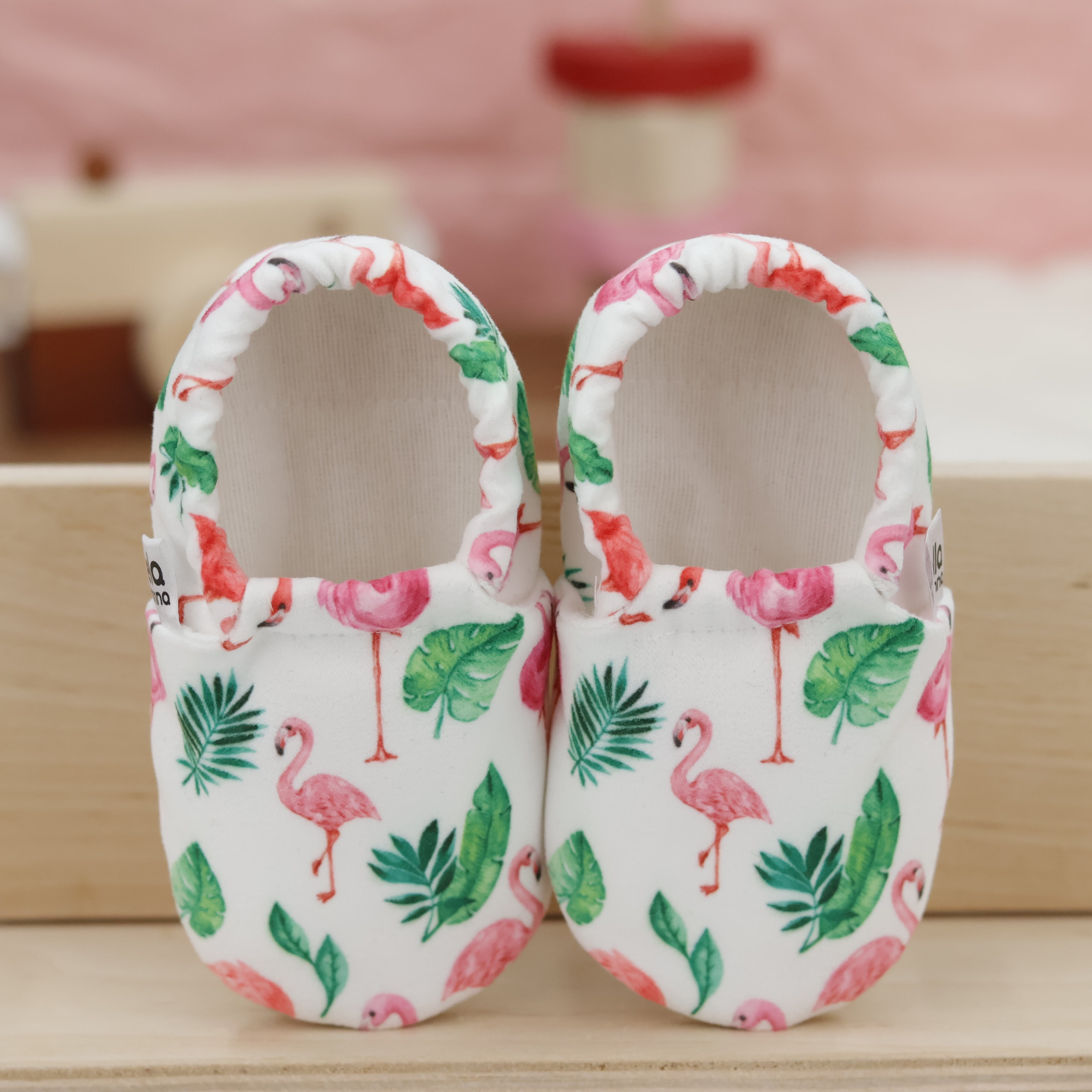 Ella Bonna Non-slip Sole Flamingo Patterned Baby Booties, Home Boot Slippers Nursery Shoes