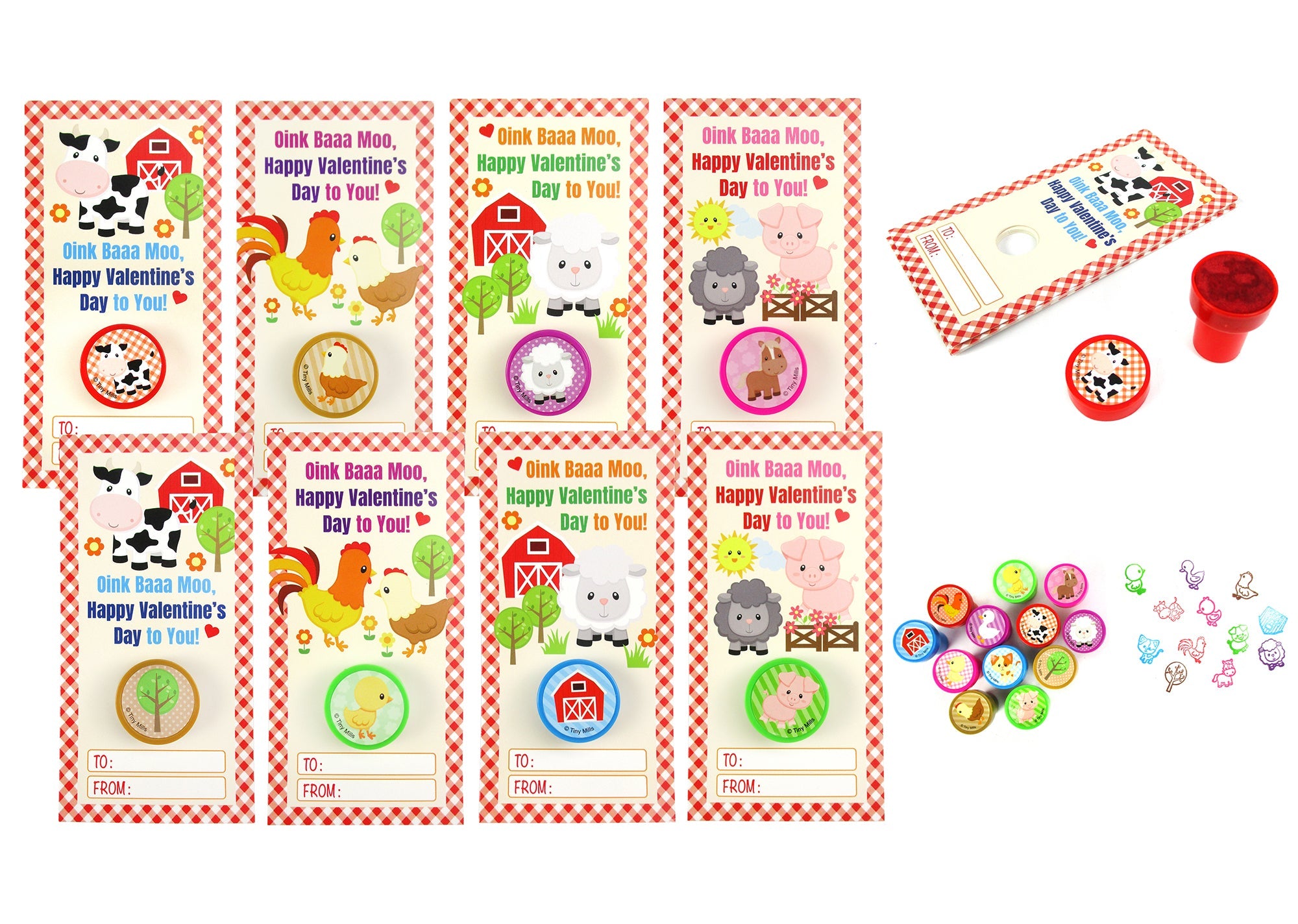 Barnyard Farm Animal Valentine's Day Cards With Stampers For Classroom Exchange