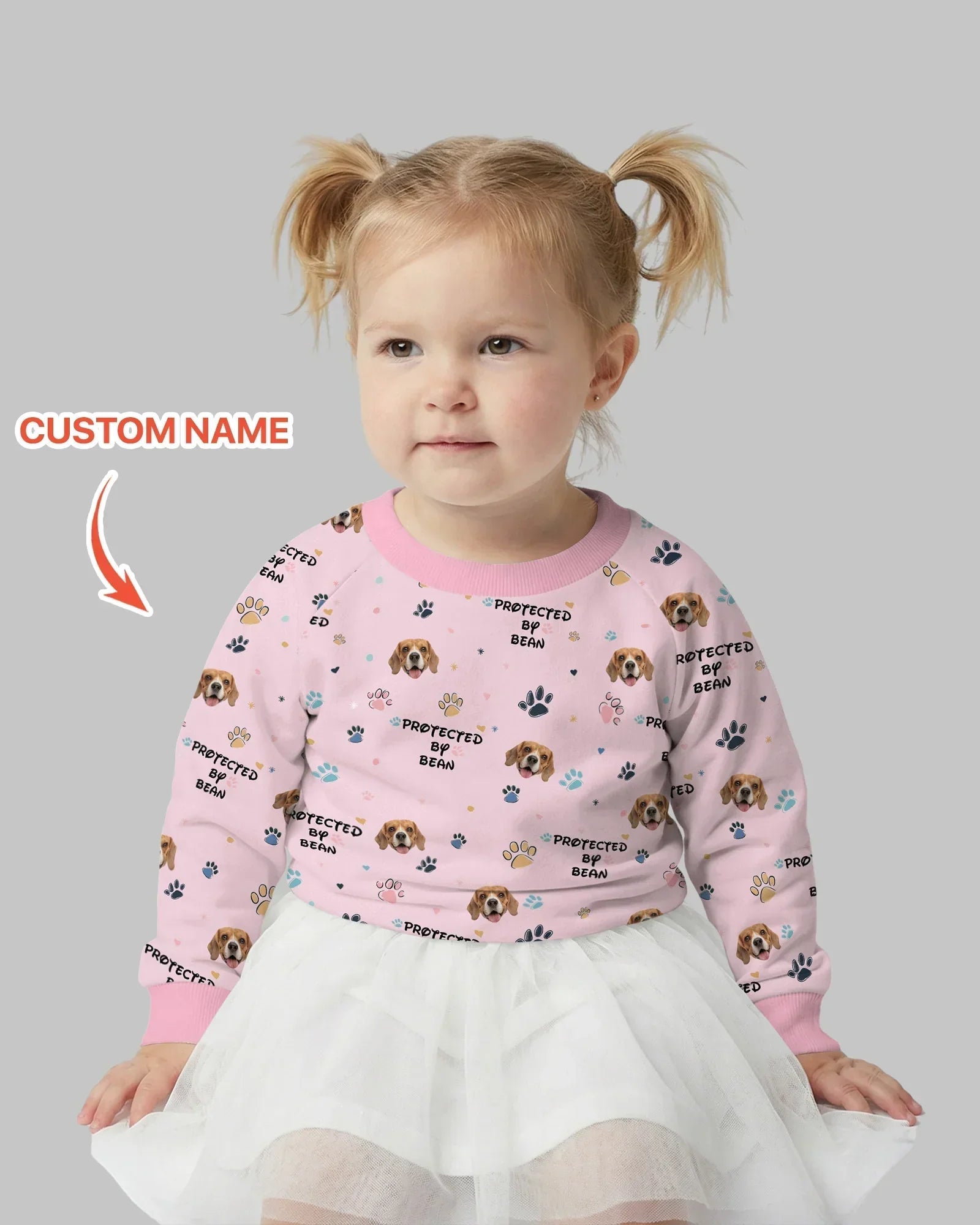 Custom Dog Photo Pattern "protected By" Bamboo Crewneck Sweatshirt