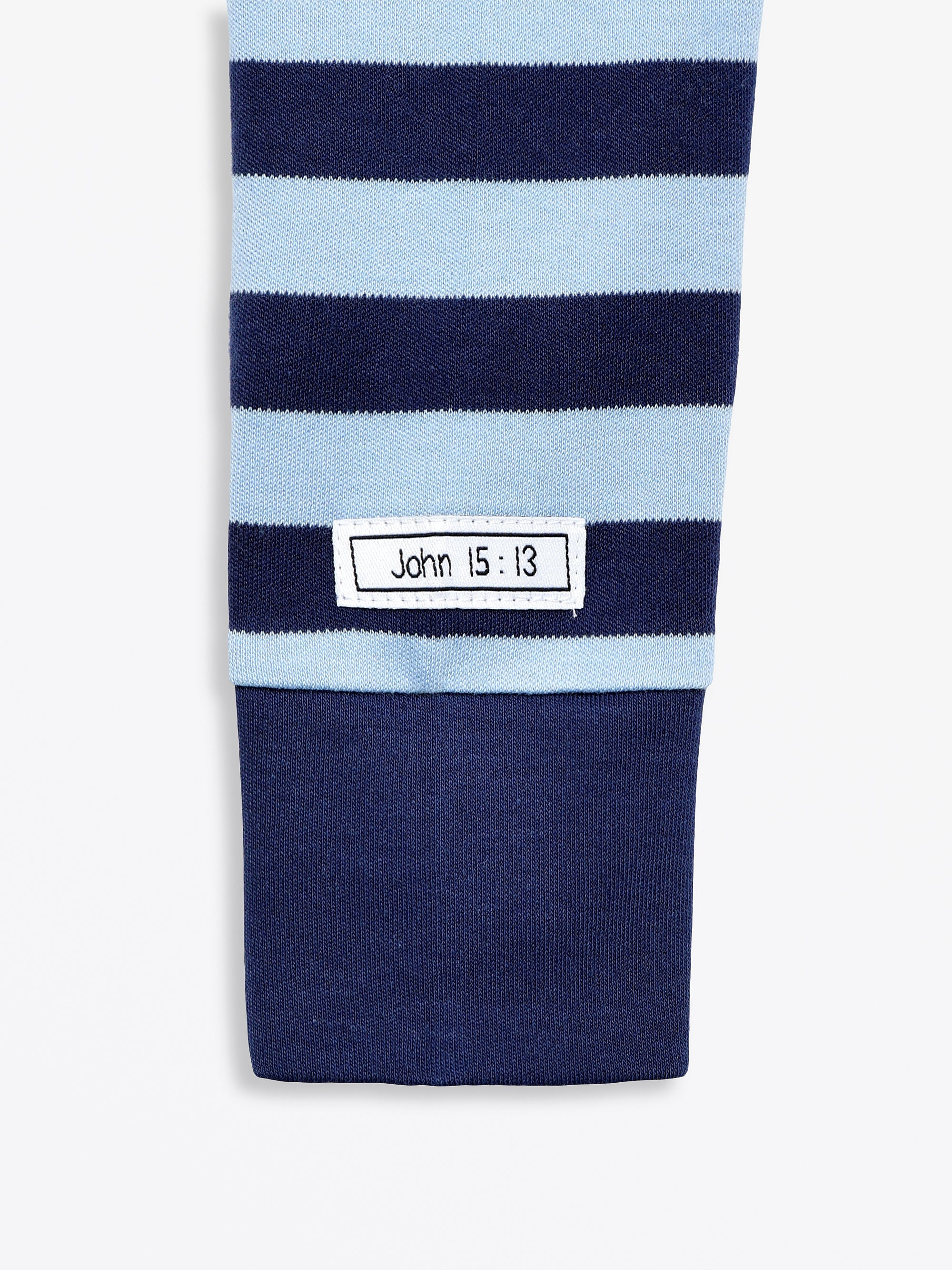 No Greater Love Blue Footless Onesie Cotton