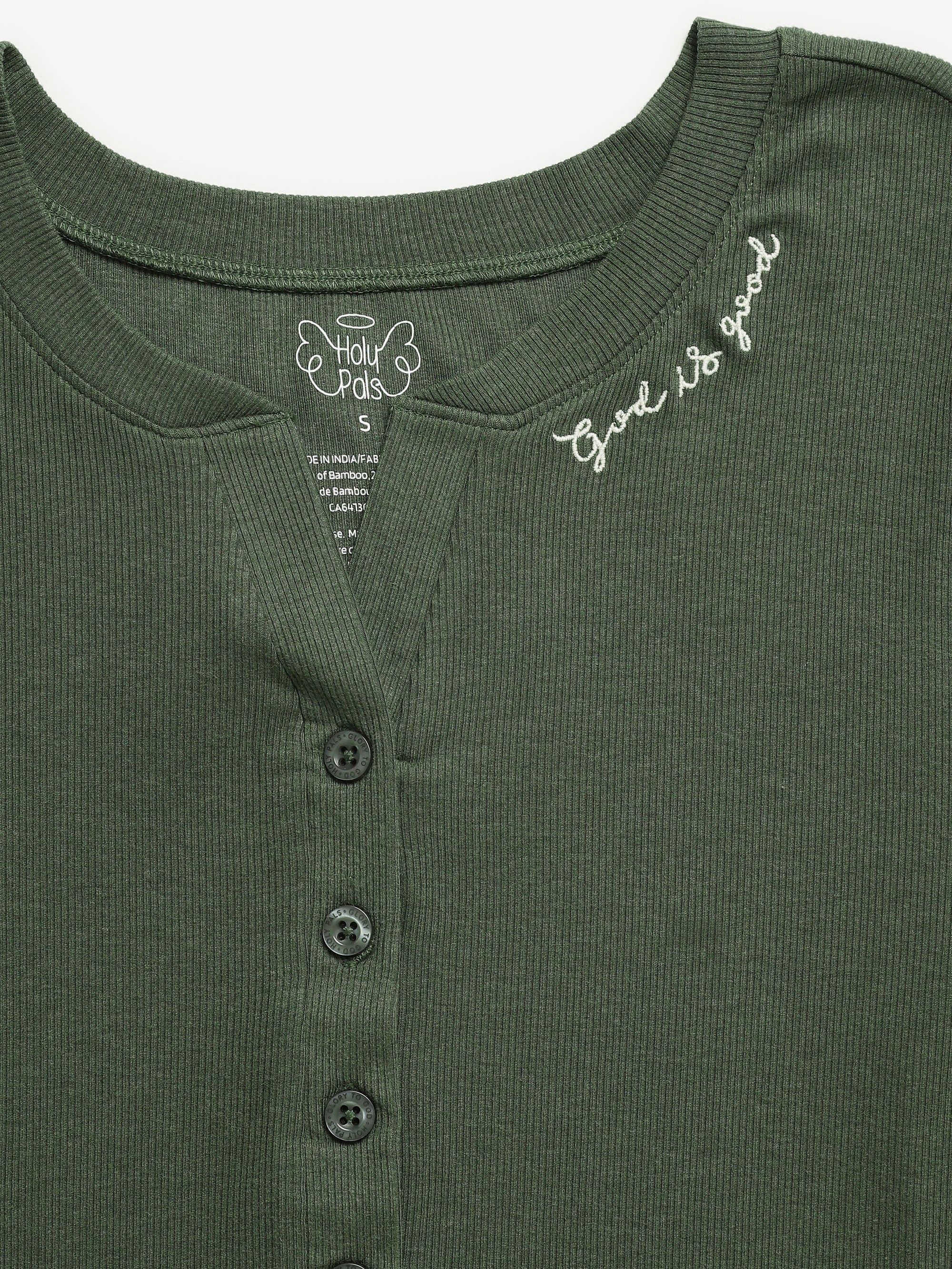 Solid Olive Womens Nightgown Pj Ribbed Cotton-bamboo Blend