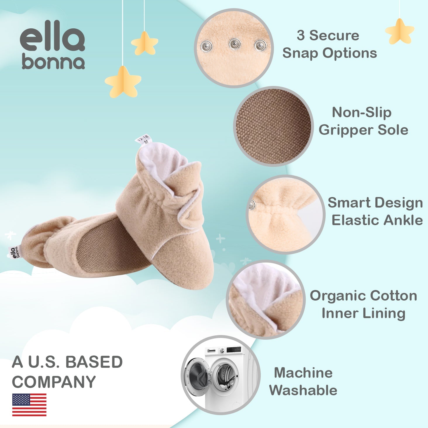 Organic Baby Booties, Newborn Booties Basic, Khaki