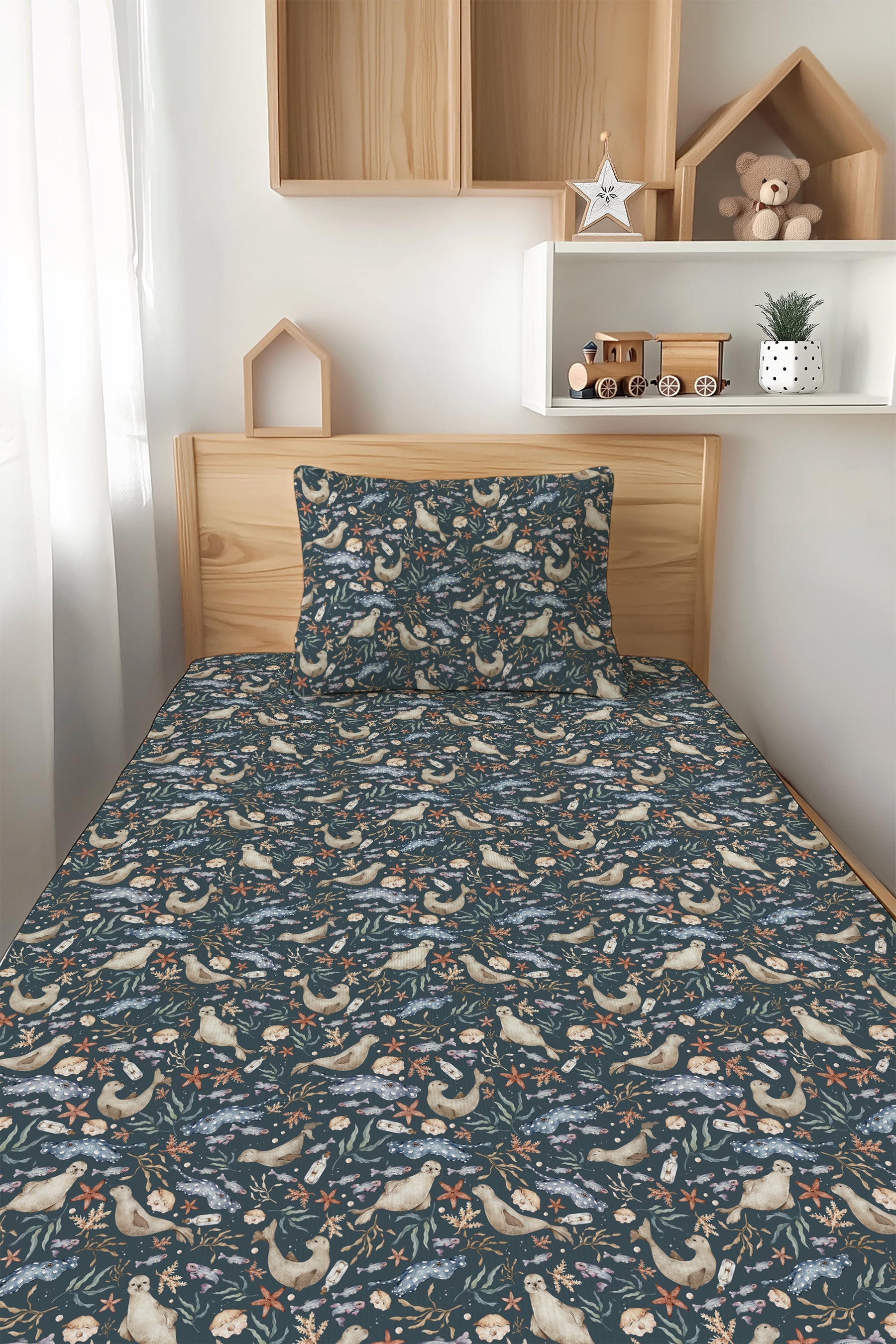 Waves & Whiskers Twin Fitted Sheet And Pillowcase Set