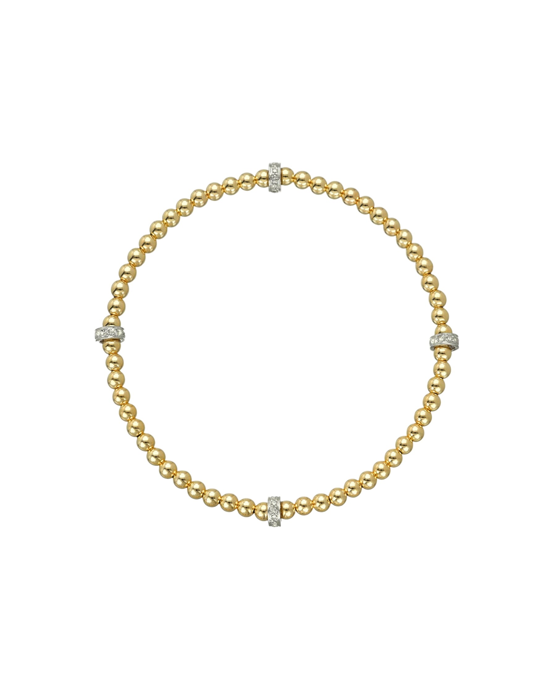 3mm Gold Segment Bead Bracelet With Diamond Bars