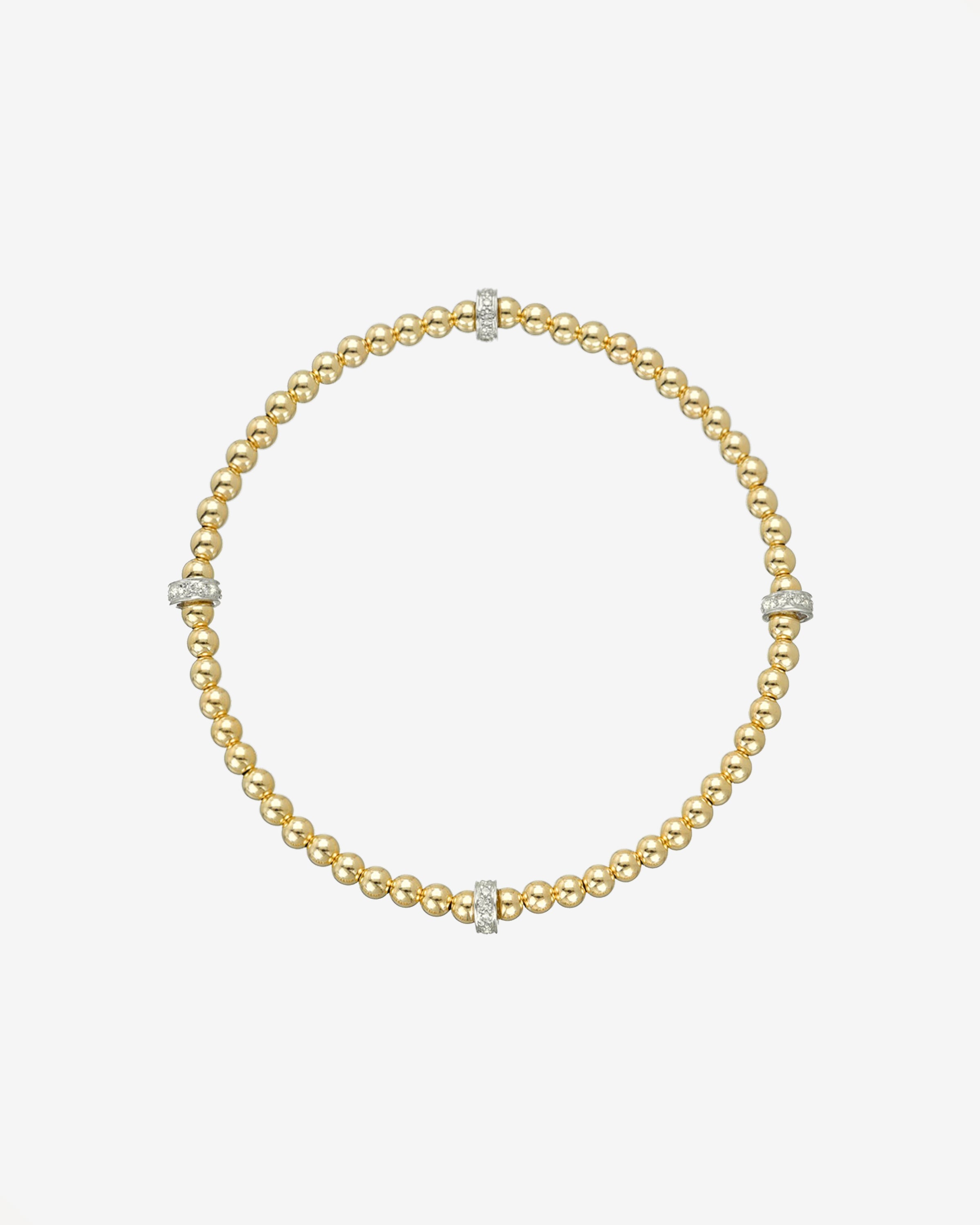 3mm Gold Segment Bead Bracelet With Diamond Bars