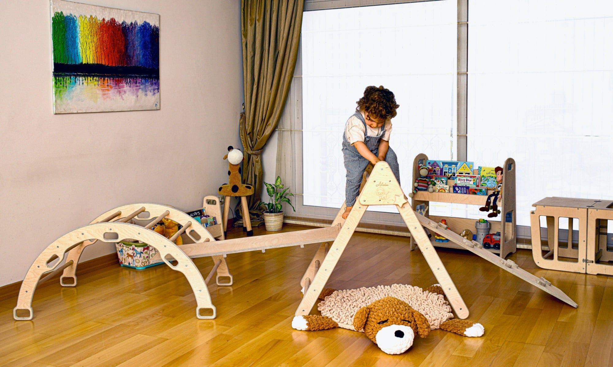 4 Pieces Montessori Climbing Set - Climbing Triangle - Arch/rocker And 2 Ramps