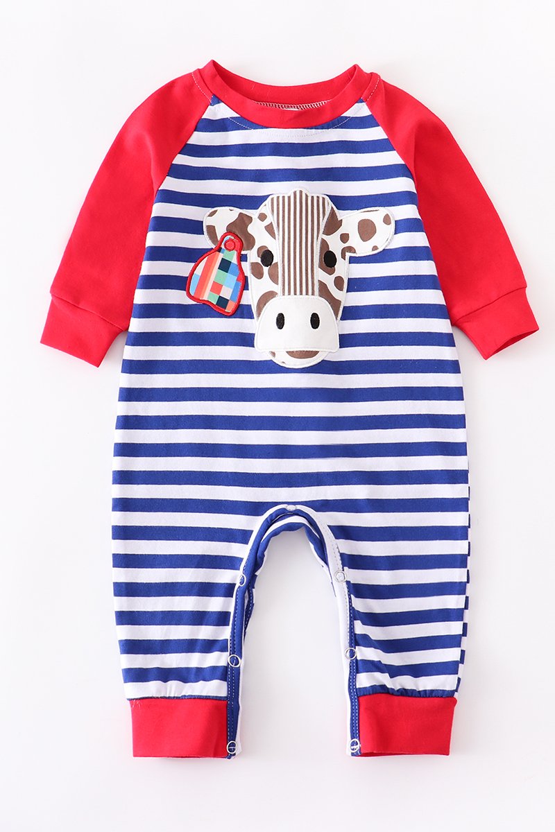 Blue And Red Cow Stripes Romper