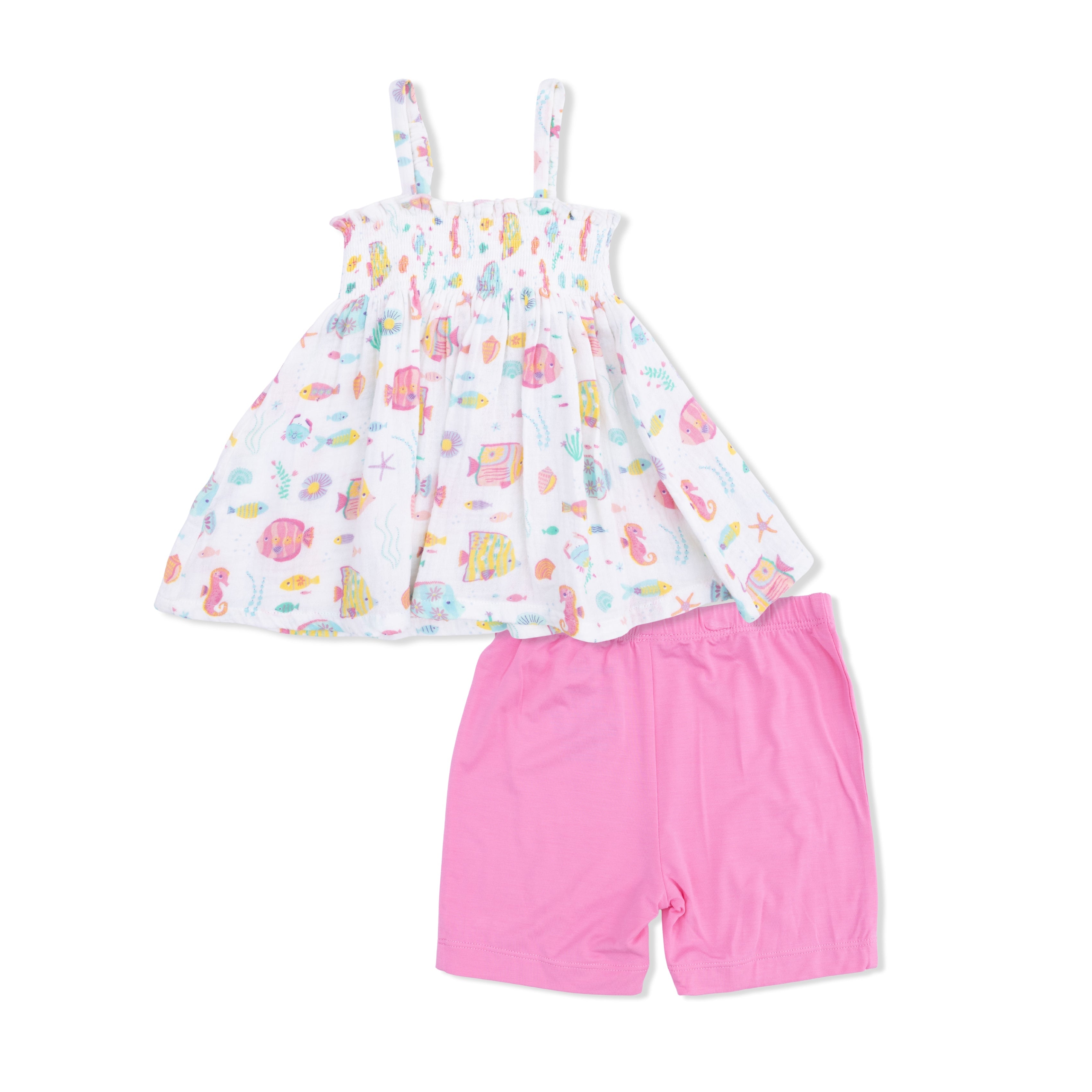 Sunny Coral Reef Fish - Smocked Top With Bike Short