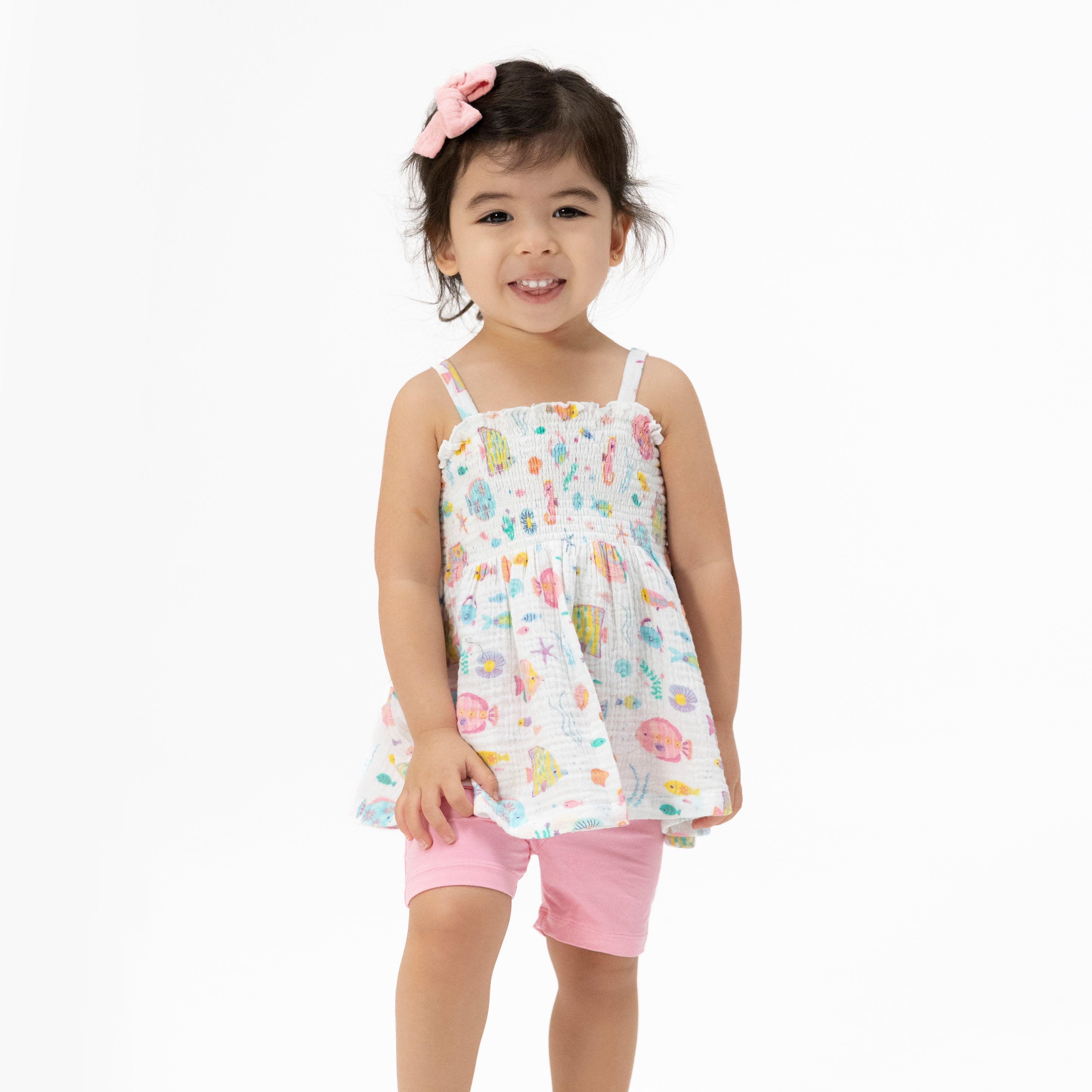 Sunny Coral Reef Fish - Smocked Top With Bike Short