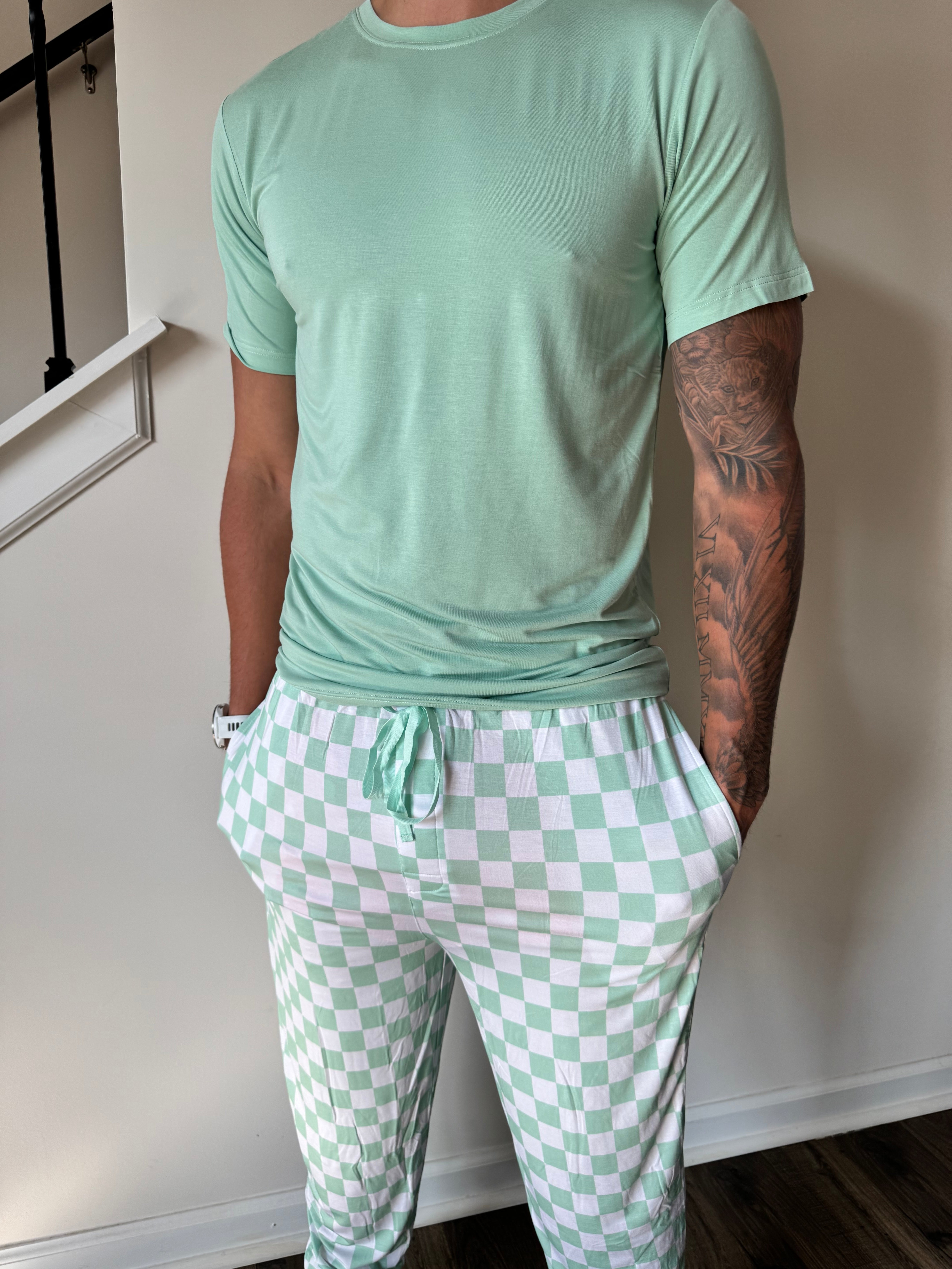 Mint Checkers Men's Dream Jogger Set