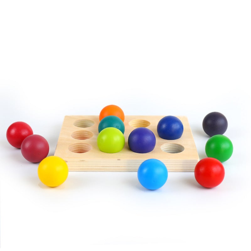 12 Pcs Rainbow Wooden Balls With Tray In Primary Colors Diameter 1.4 Inches