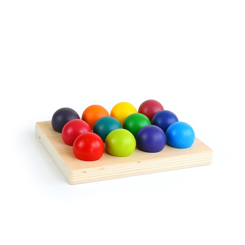 12 Pcs Rainbow Wooden Balls With Tray In Primary Colors Diameter 1.4 Inches
