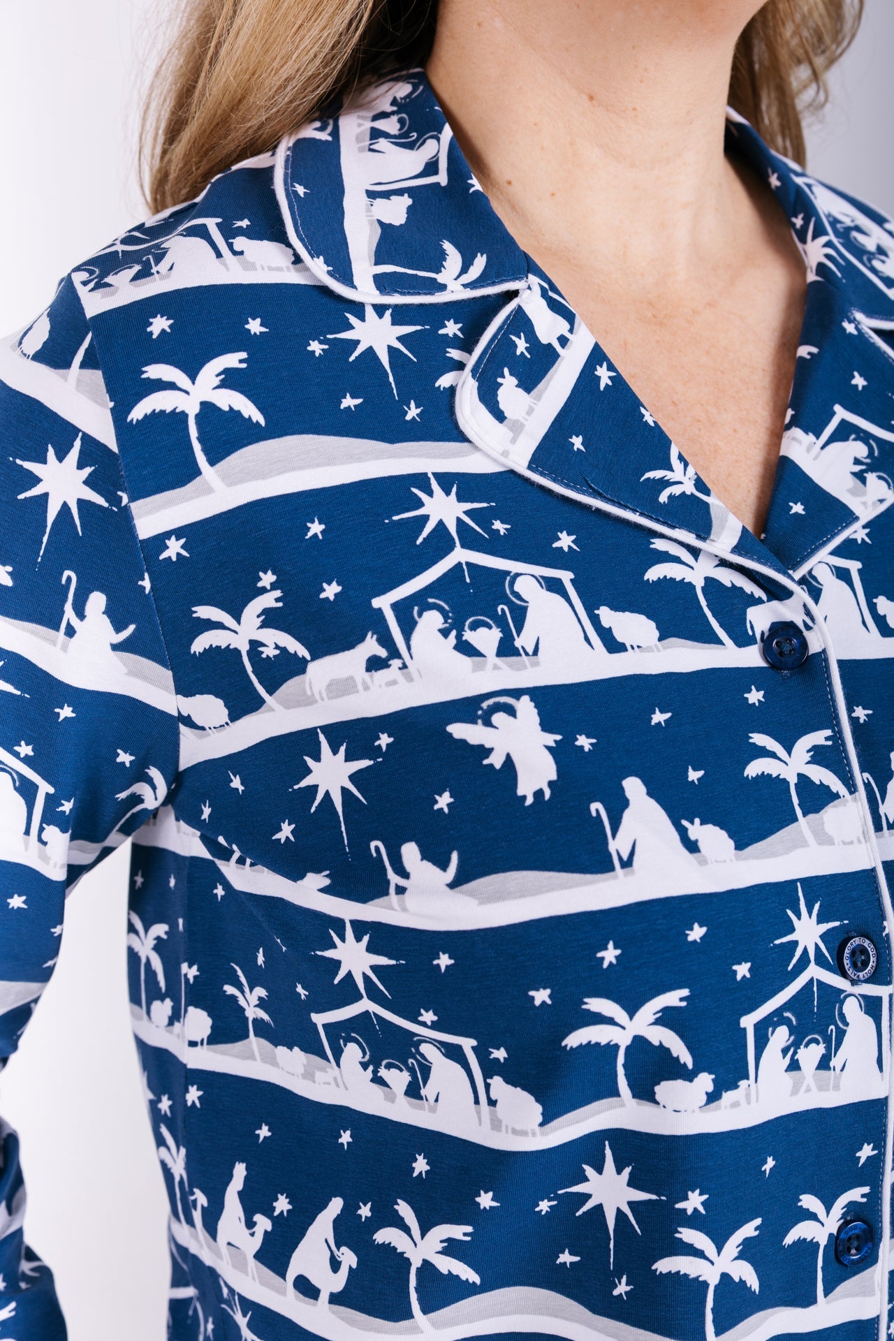 Starry Night Womens Notch Collar Pj Set Cotton