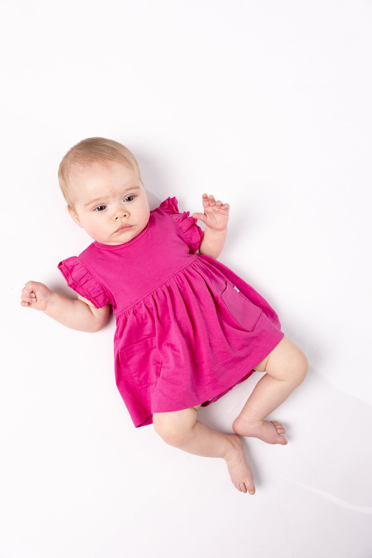 Fuchsia Prayer Pocket Short Sleeve Twirl Dress Bodysuit Cotton