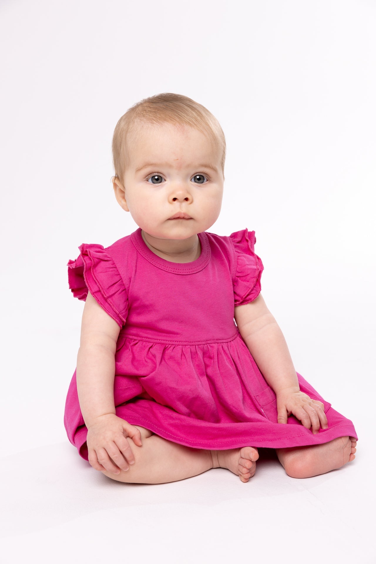 Fuchsia Prayer Pocket Short Sleeve Twirl Dress Bodysuit Cotton