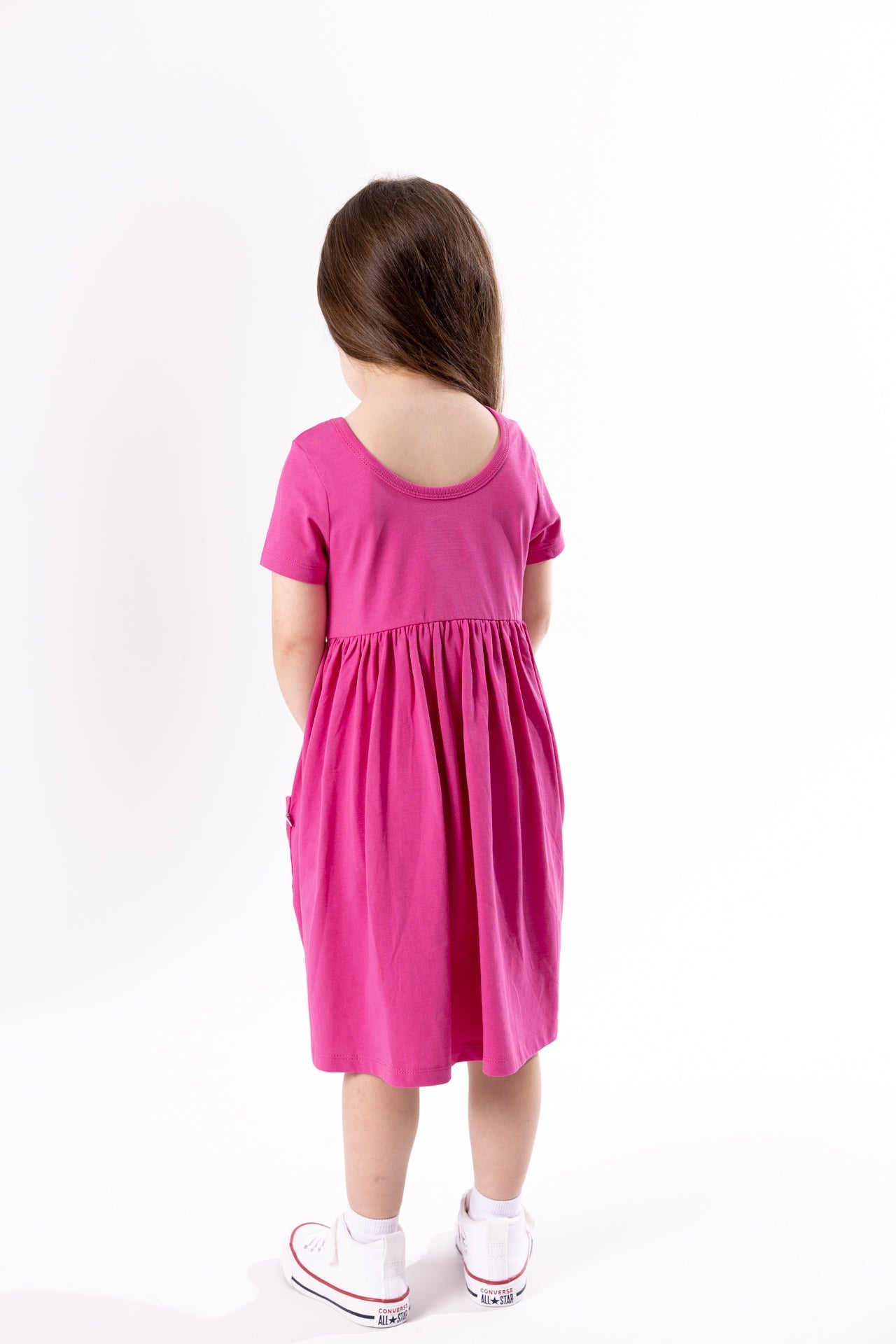 Fuchsia Prayer Pocket Short Sleeve Twirl Dress Cotton