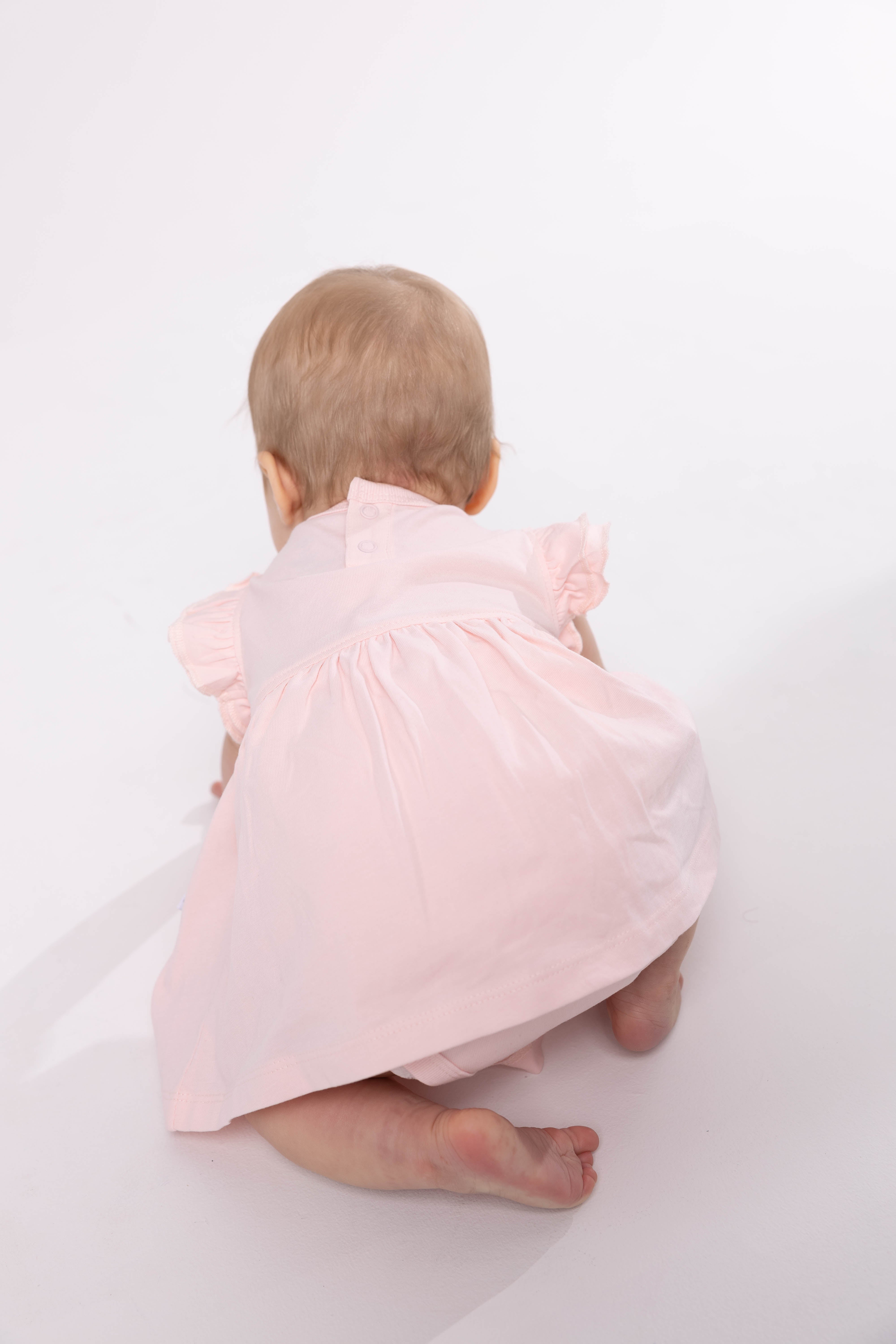 Pink Prayer Pocket Short Sleeve Twirl Dress Bodysuit Cotton