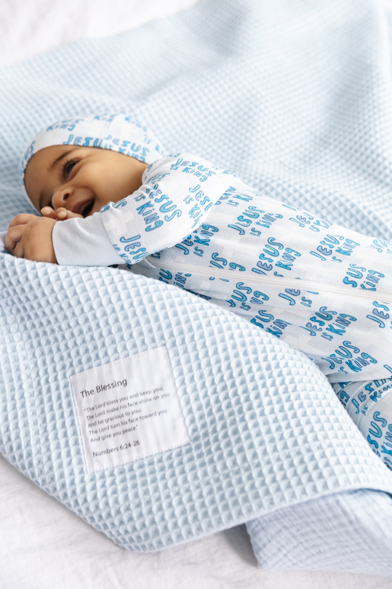 Jesus Is King Blue Pj Footless Onesie Bamboo