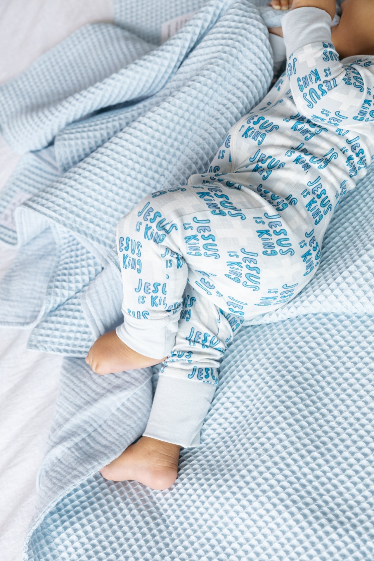 Jesus Is King Blue Pj Footless Onesie Bamboo