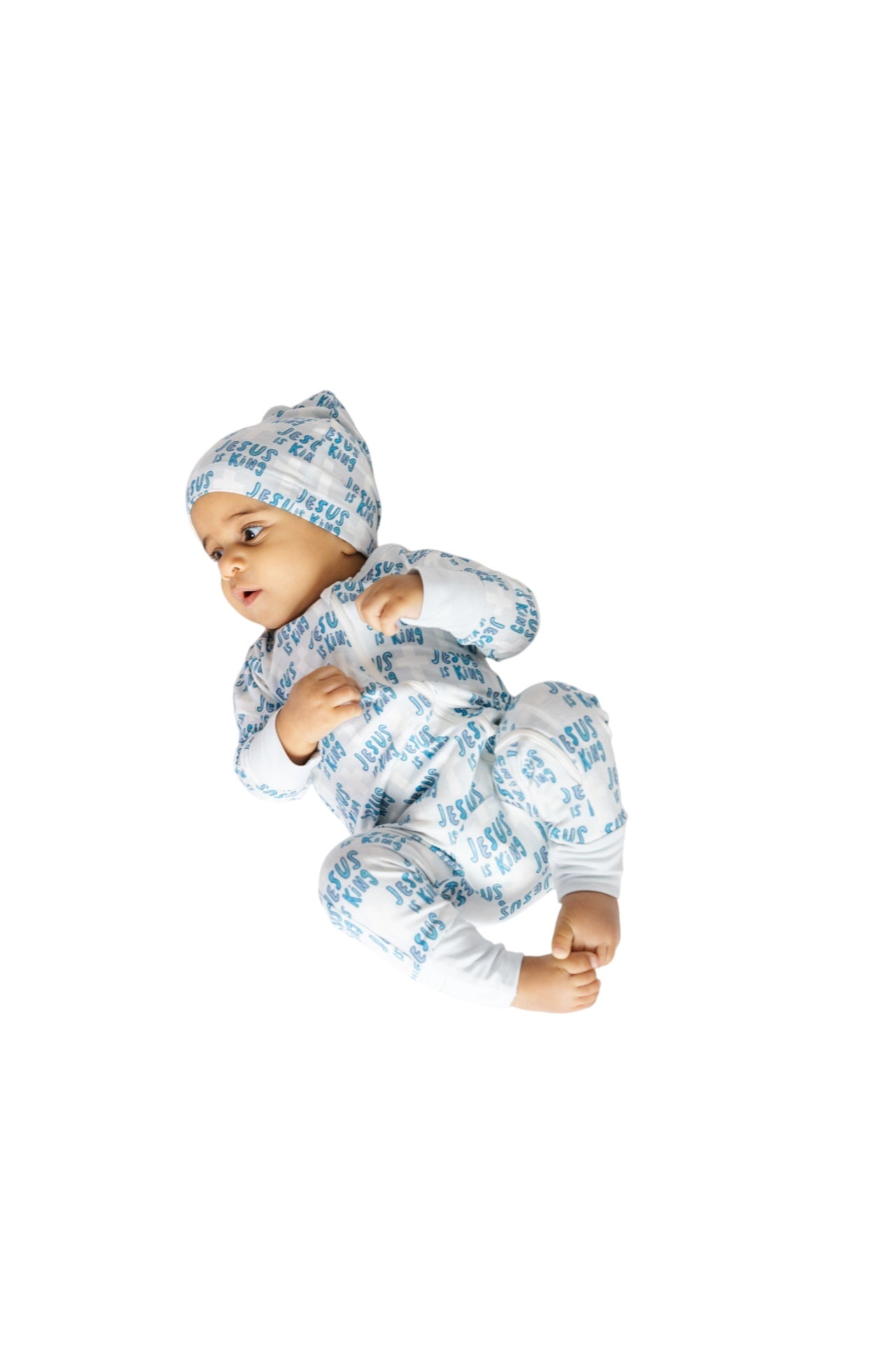 Jesus Is King Blue Pj Footless Onesie Bamboo